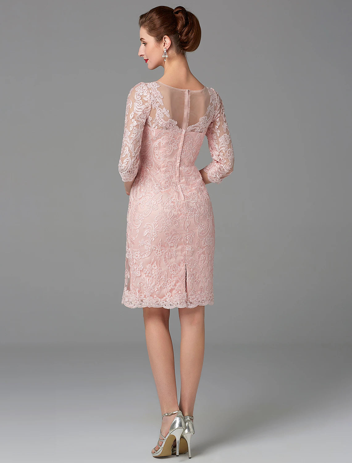 wholesale  Two Piece Sheath / Column Mother of the Bride Dress Church Sparkle & Shine Jewel Neck Knee Length Chiffon Lace 3/4 Length Sleeve Jacket Dresses with Beading Appliques