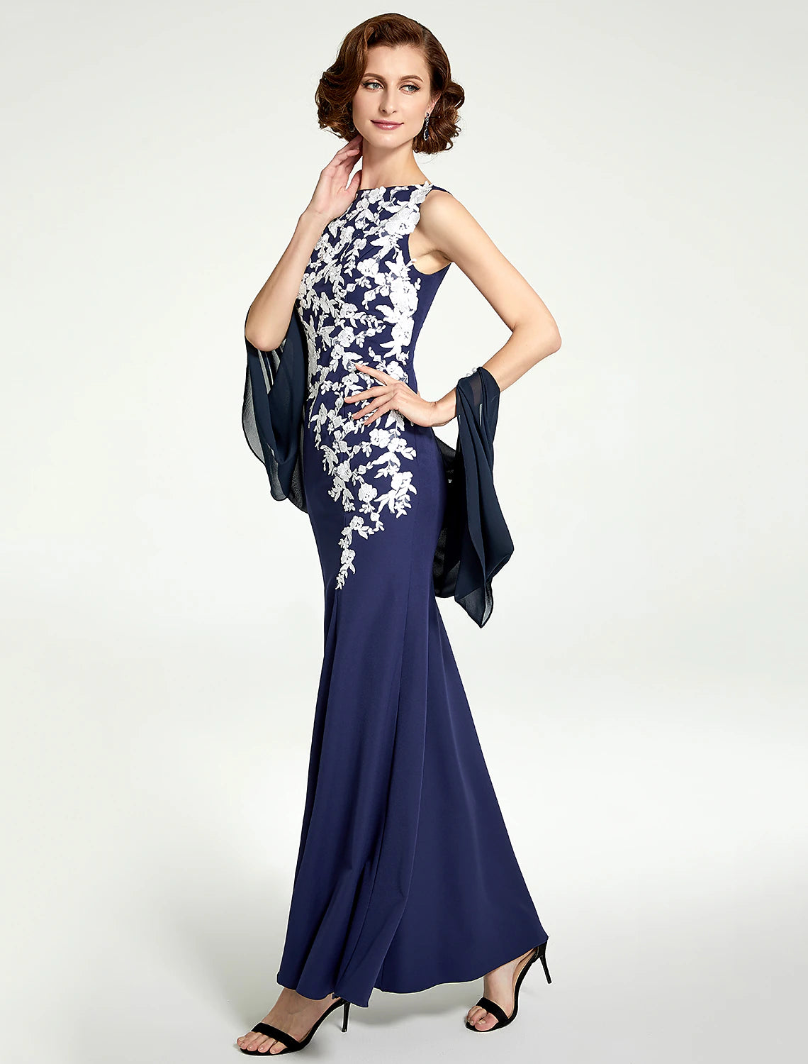 wholesale  Mermaid / Trumpet Mother of the Bride Dress Jewel Neck Floor Length Chiffon Lace Sleeveless with Lace