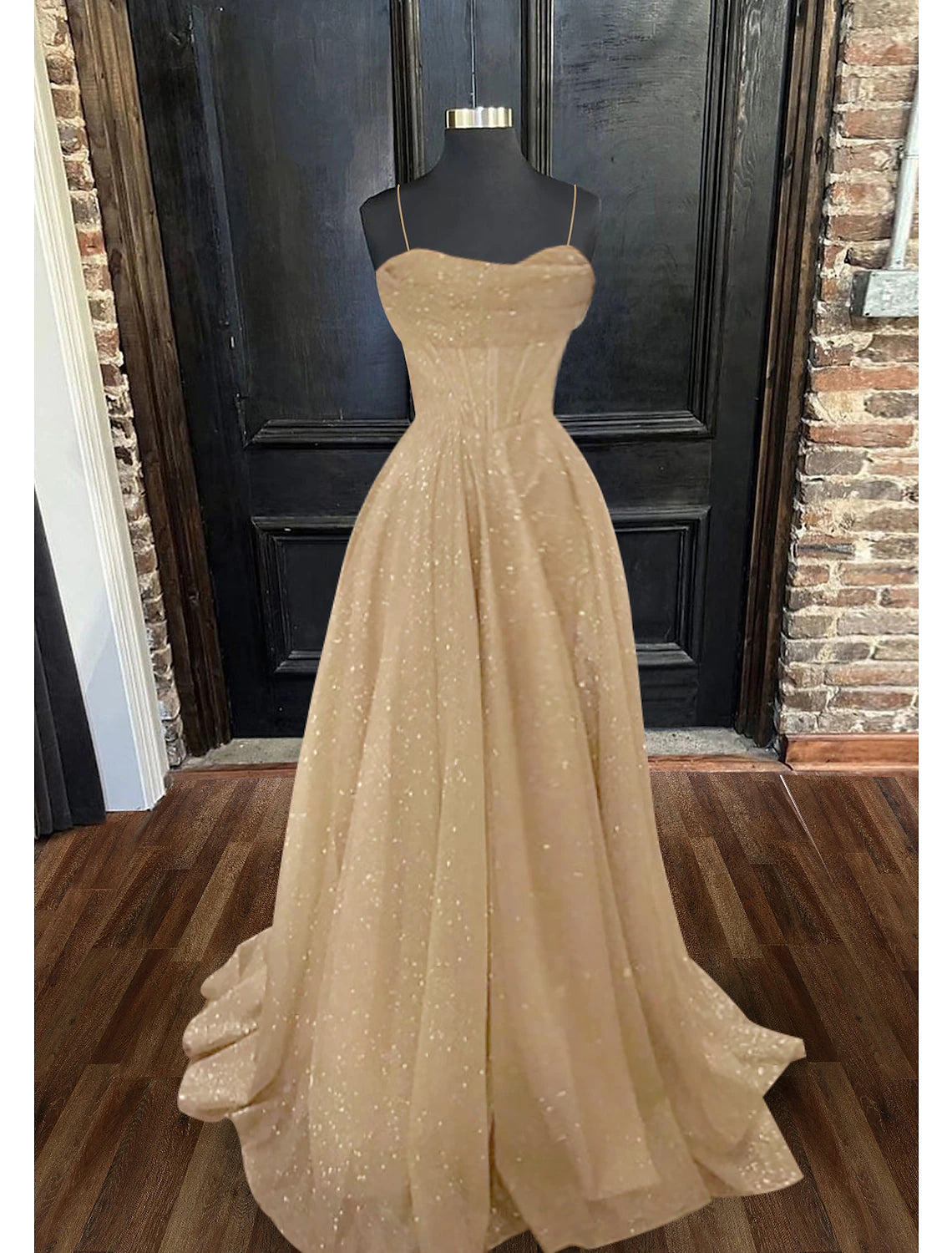 wholesale A-Line Prom Dresses Corsets Dress Wedding Party Sweep / Brush Train Sleeveless Spaghetti Strap Fall Wedding Reception Tulle with Glitter Pleats