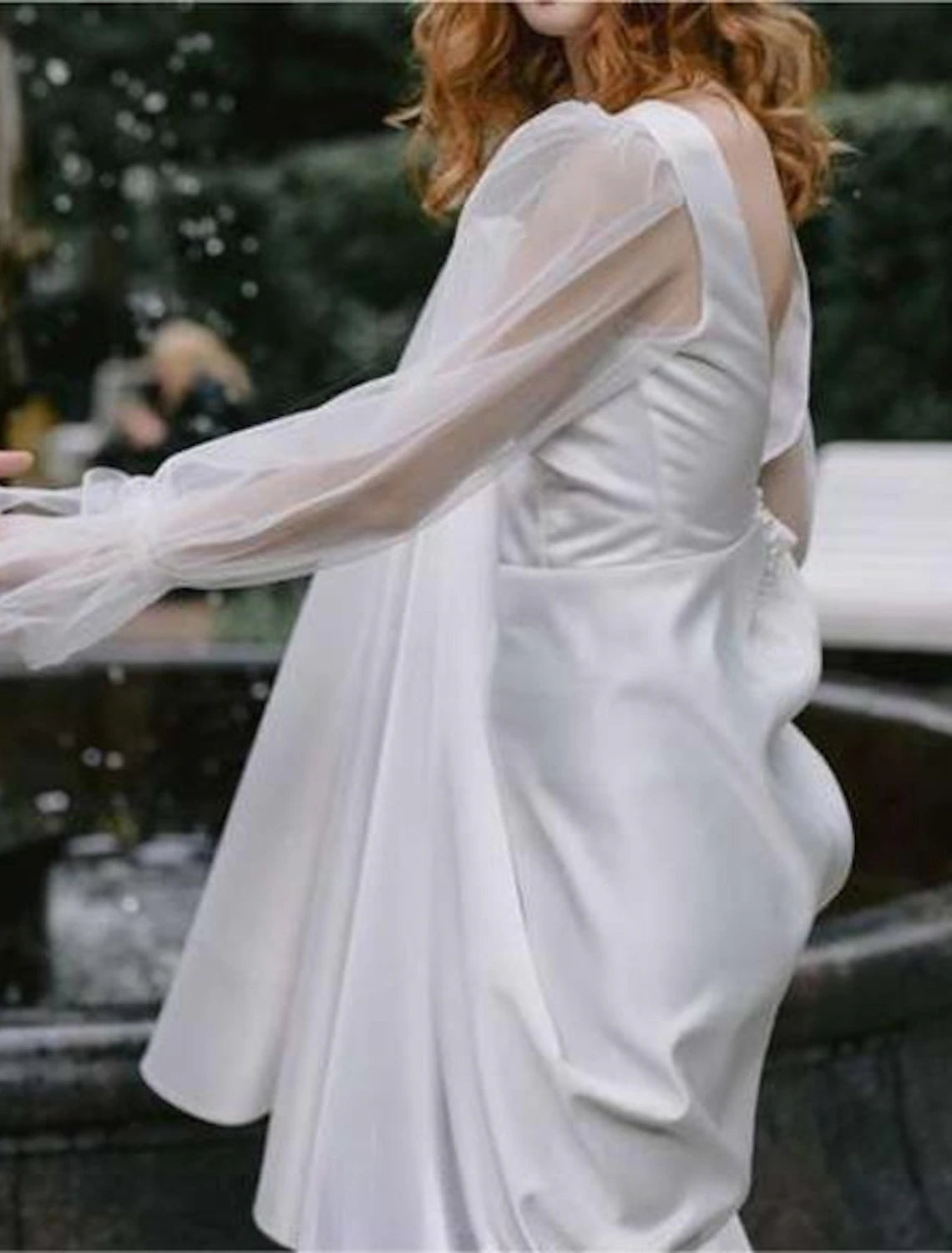 Wholesa  Beach Little White Dresses Wedding Dresses A-Line Boat Neck Long Sleeve Floor Length Satin Bridal Gowns With Pleats Solid Color