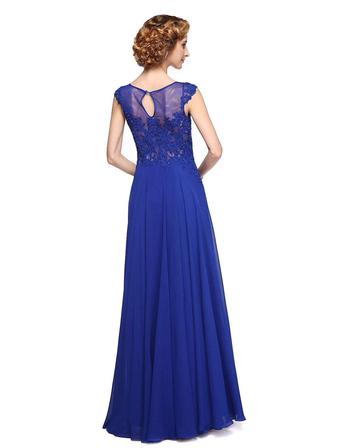 wholesale  A-Line Mother of the Bride Dress Elegant Jewel Neck Ankle Length Chiffon Lace Sleeveless with Appliques