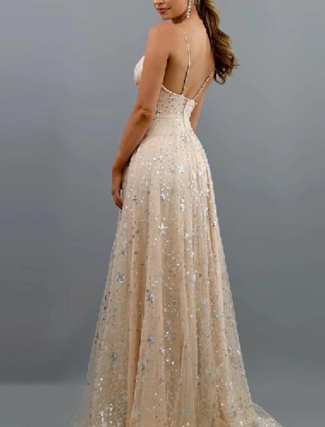 wholesale  A-Line Prom Dresses Sparkle Dress Homecoming Party Wear Floor Length Sleeveless V Neck Tulle with Sequin Tiered