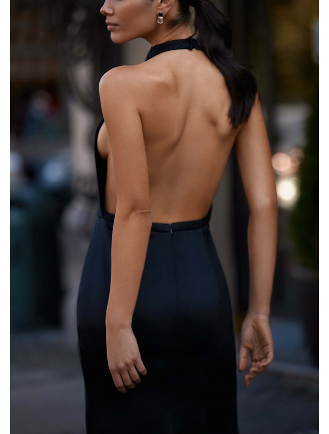 Wholesa Sheath / Column Prom Dresses Elegant Dress Prom Court Train Sleeveless Halter Neck Fall Wedding Guest Satin with Slit Pure Color