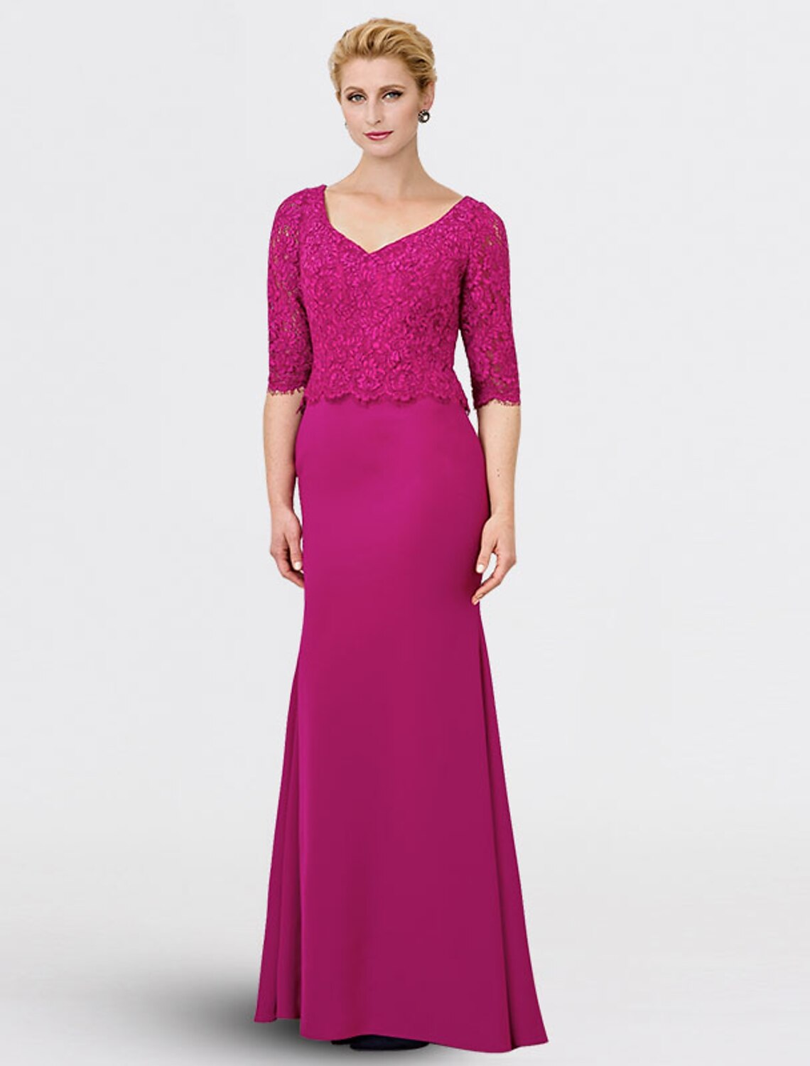 wholesale  Mermaid / Trumpet Mother of the Bride Dress Elegant V Neck Floor Length Chiffon Lace Half Sleeve with Appliques