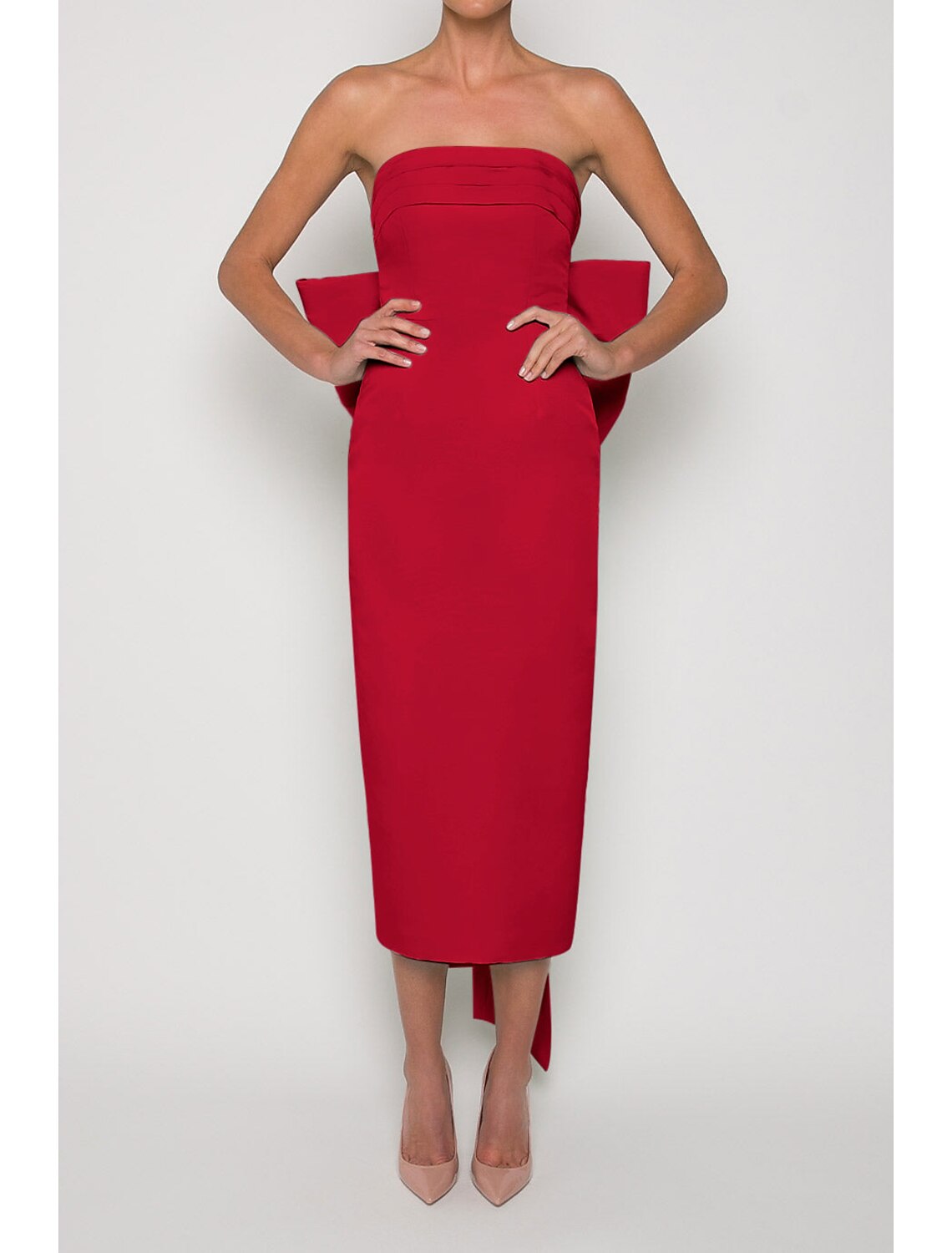 Wholesa Sheath / Column Cocktail Dresses Party Dress Wedding Guest Engagement Tea Length Sleeveless Strapless Fall Wedding Reception Satin with Bow(s)