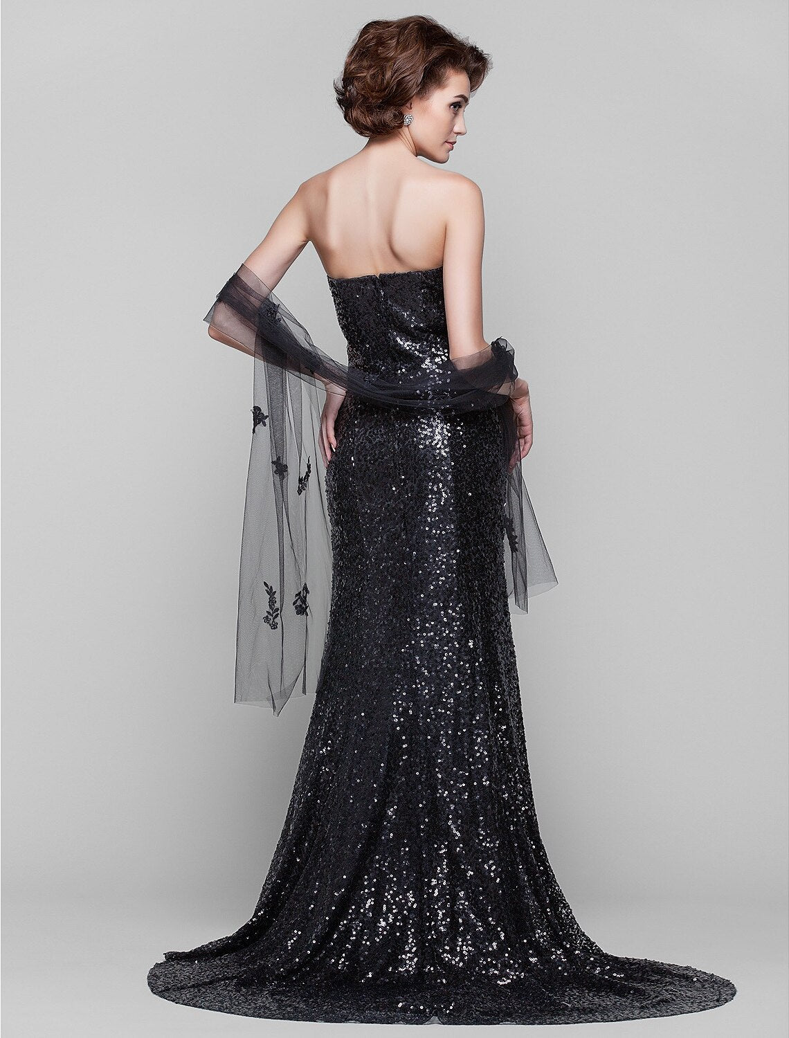 wholesale  Sheath / Column Mother of the Bride Dress Wrap Included Sweetheart Neckline Strapless Sweep / Brush Train Sequined Sleeveless with Sequin