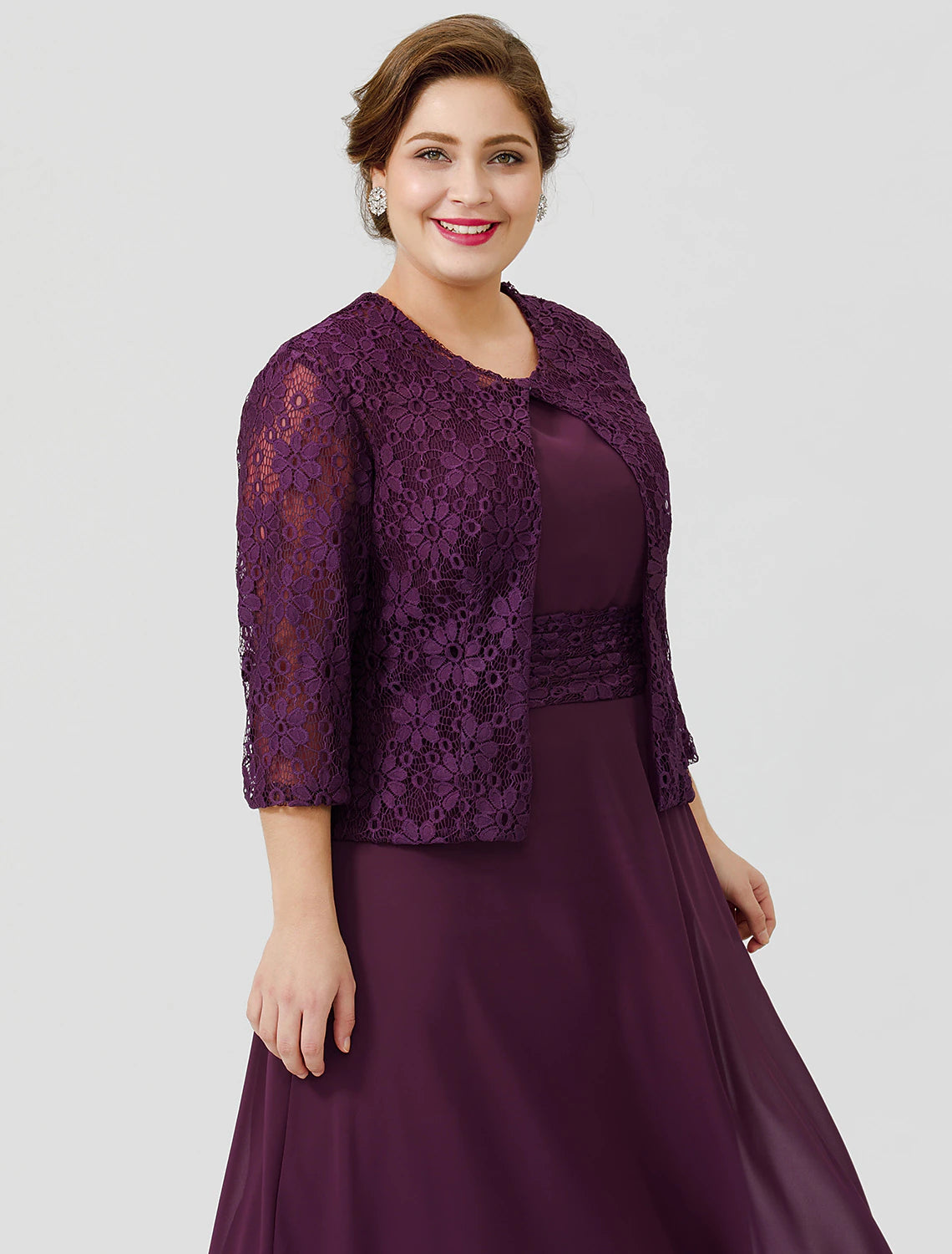 wholesale  A-Line Mother of the Bride Dress Formal Classic & Timeless Elegant & Luxurious Plus Size Scoop Neck Tea Length Chiffon Floral Lace Sleeveless yes with Sash / Ribbon Pleats