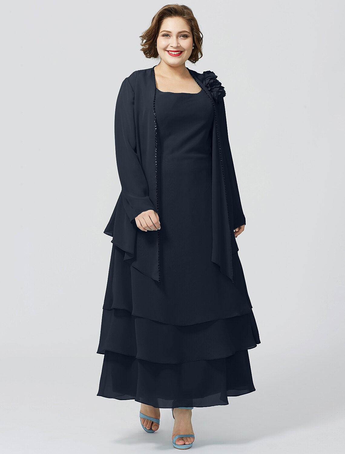 wholesale  A-Line Mother of the Bride Dress Formal Plus Size Elegant Scoop Neck Ankle Length Chiffon Sleeveless yes with Lace