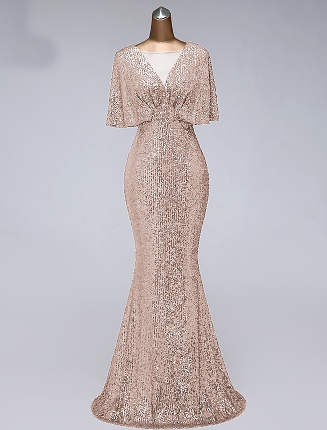 wholesale   Mermaid / Trumpet Prom Dresses Sparkle Dress Wedding Guest Prom Floor Length Half Sleeve Illusion Neck Sequined with Sequin Ruffles