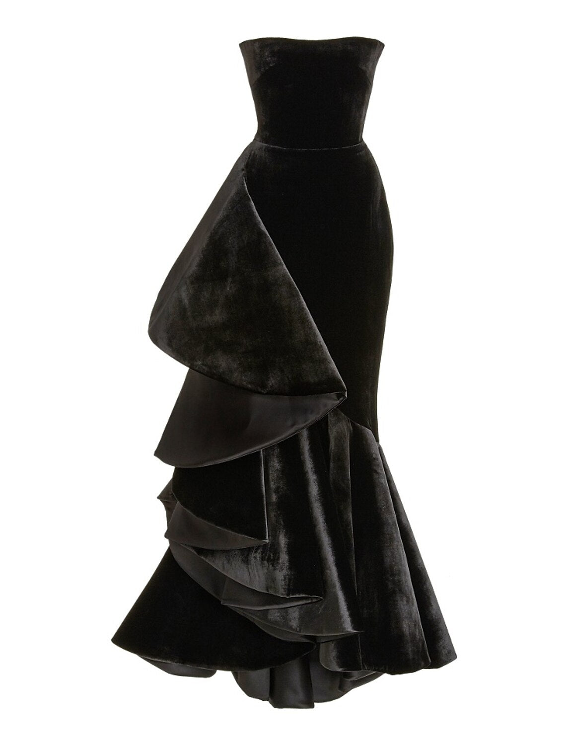 wholesale  Mermaid / Trumpet Prom Dresses Little Black Dress Dress Prom Formal Evening Floor Length Sleeveless Strapless Velvet with Ruffles Pure Color