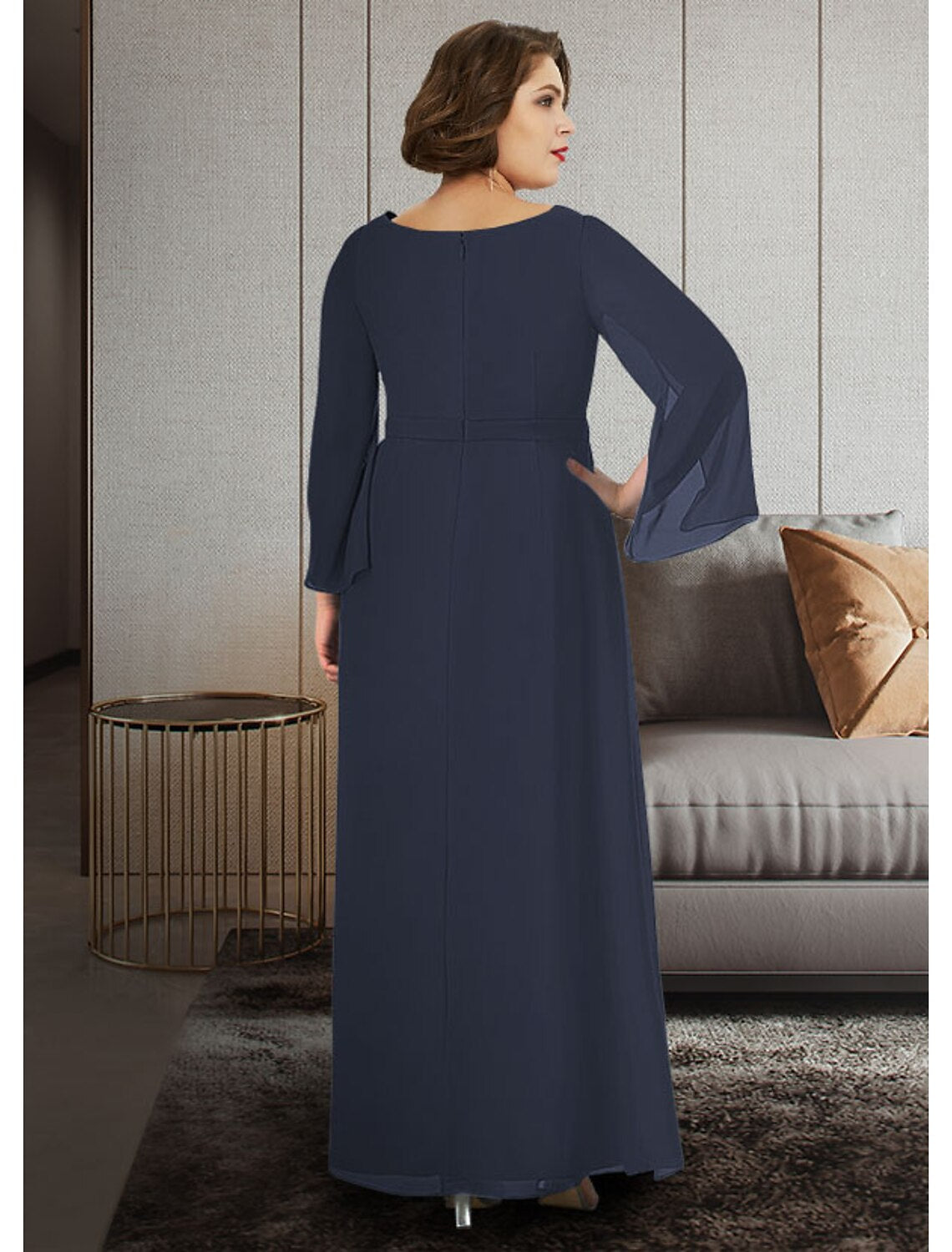 wholesale  A-Line Mother of the Bride Dress Plus Size Elegant V Neck Ankle Length Chiffon 3/4 Length Sleeve with Sash / Ribbon Ruching