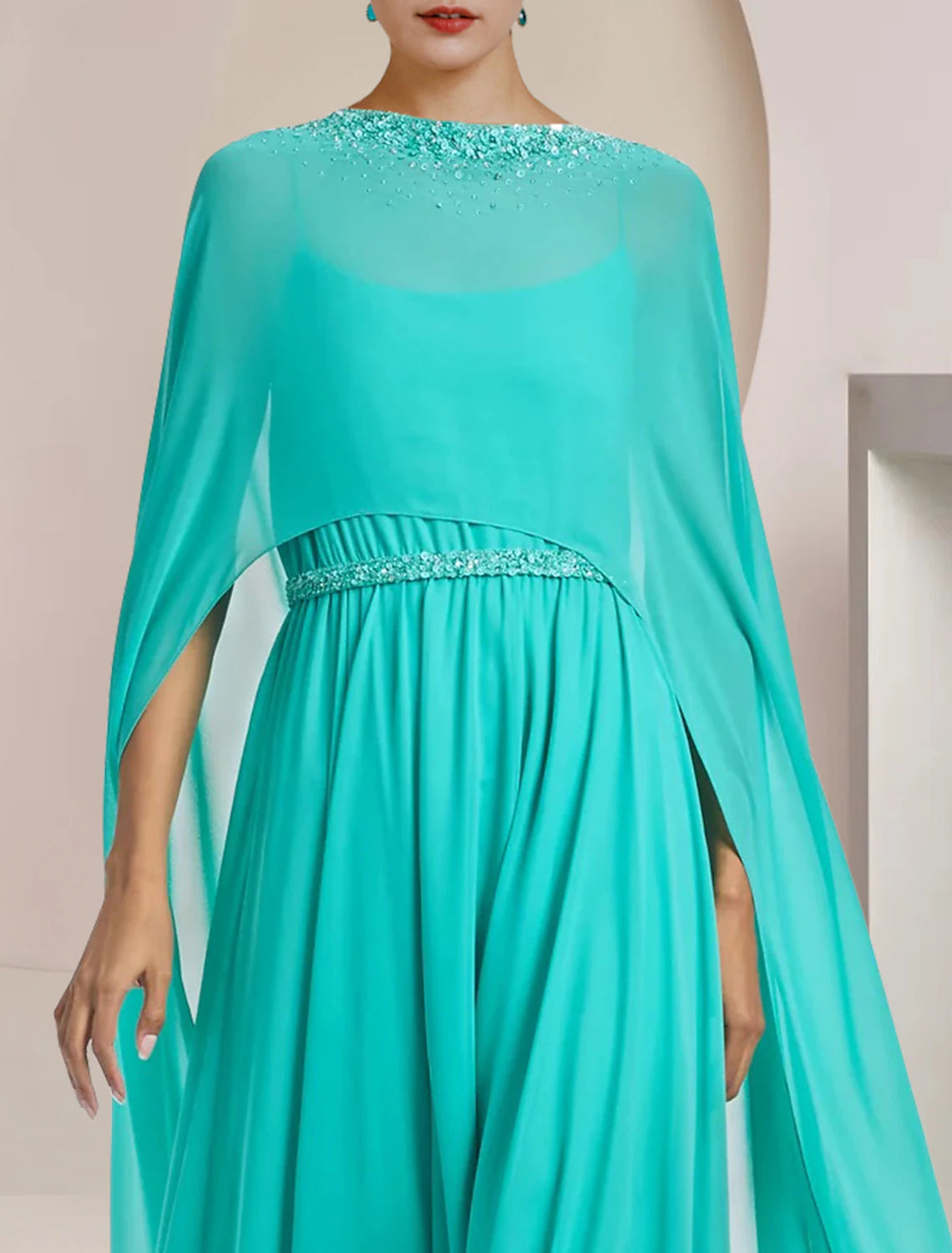 wholesale Two Piece Jumpsuits Jumpsuit / Pantsuit Mother of the Bride Dress Formal Wedding Guest Elegant Scoop Neck Tea Length Chiffon Sleeveless with Beading Appliques