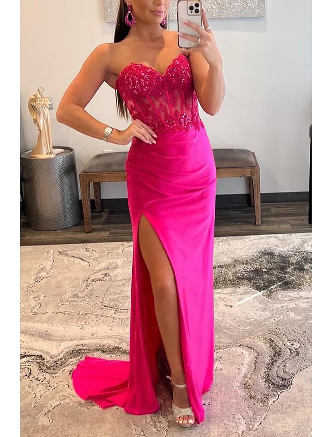 wholesale   Mermaid / Trumpet Prom Dresses Empire Dress Formal Wedding Party Sweep / Brush Train Sleeveless Sweetheart Satin with Appliques