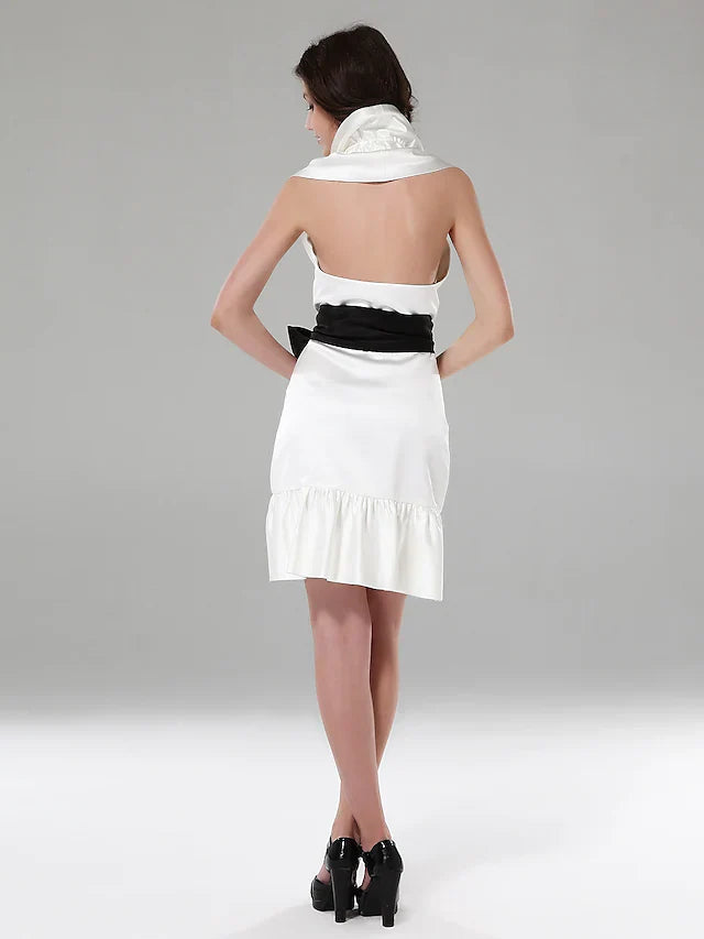 Wholesa Sheath / Column All Celebrity Styles Dress Holiday Short / Mini Sleeveless Halter Satin with Sash / Ribbon Ruffles