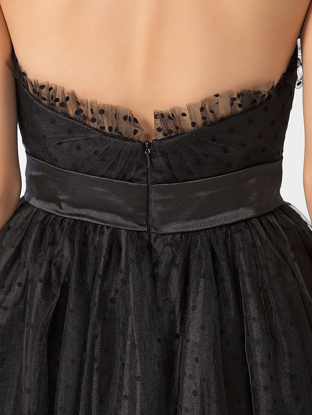 Wholesa Ball Gown Little Black Dress Dress Holiday Tea Length Sleeveless Sweetheart Tulle with Sash / Ribbon