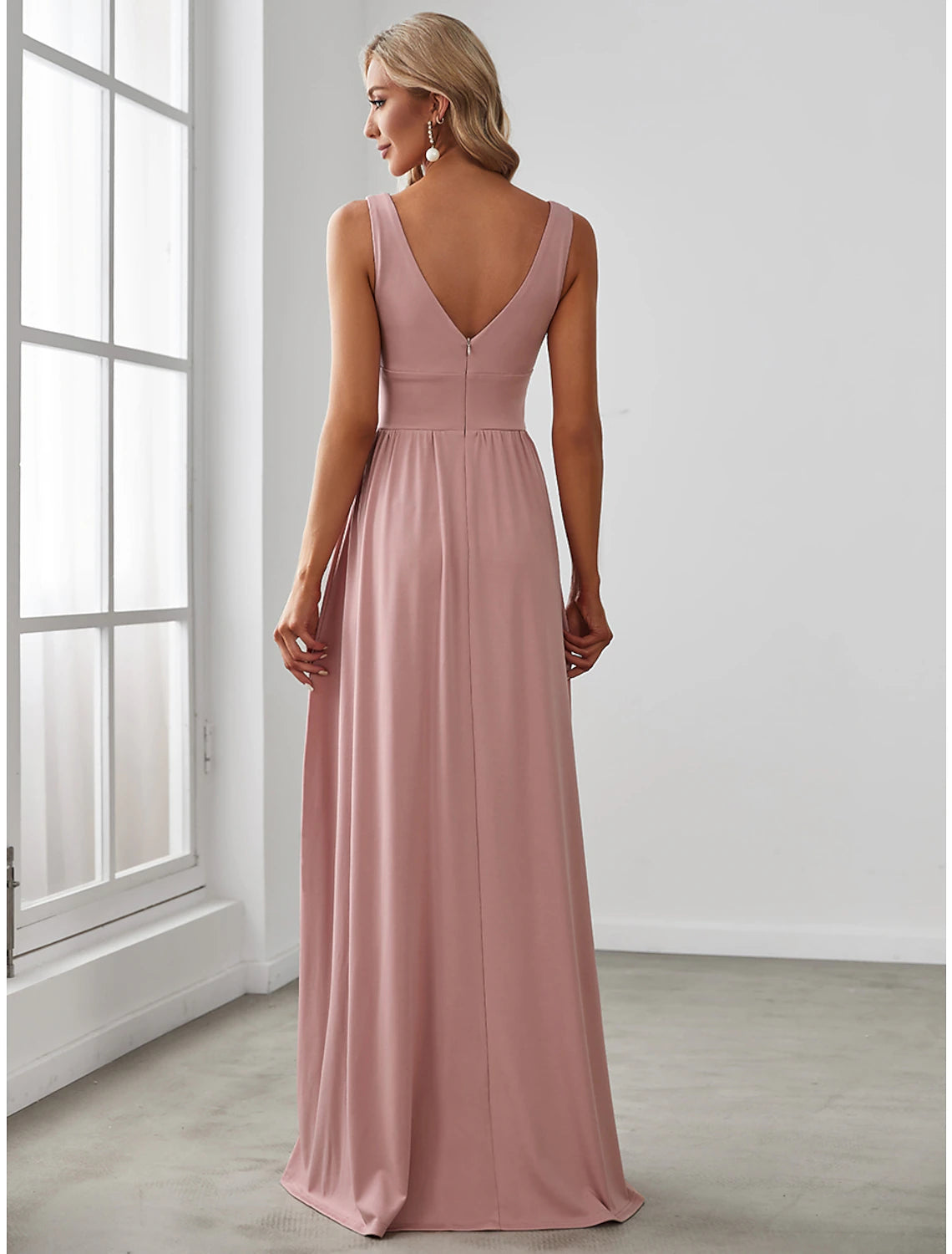 wholesale  A-Line Prom Party Dress High Split Dress Wedding Guest Formal Evening Floor Length Sleeveless V Neck Bridesmaid Dress Chiffon V Back with Slit Pure Color