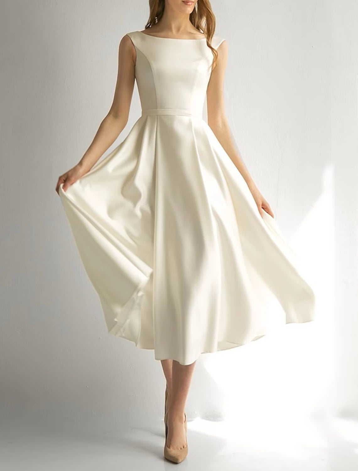 Wholesa Bridal Shower Simple Wedding Dresses Wedding Dresses A-Line Sweetheart Long Sleeve Tea Length Chiffon Bridal Gowns With Ruched Split Front