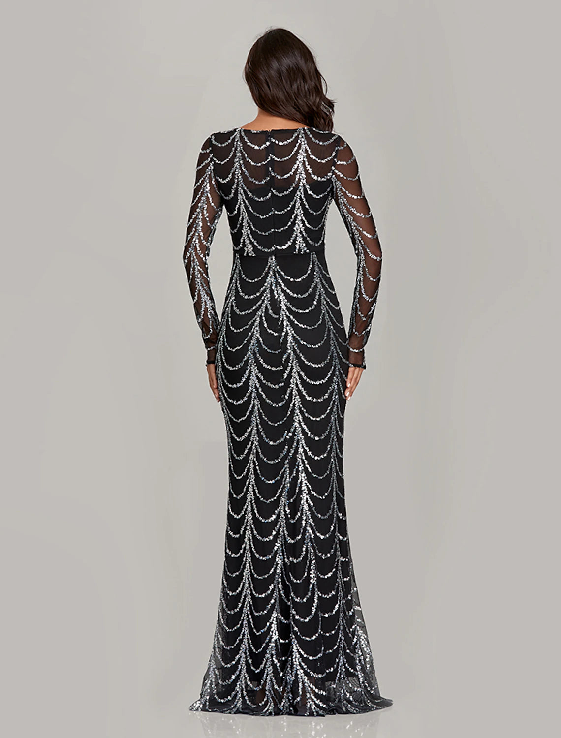 Wholesa Mermaid Black Dress Evening Gown Black Dress Vintage Party Wear Formal Evening Floor Length Long Sleeve Jewel Neck Sequined with Sequin