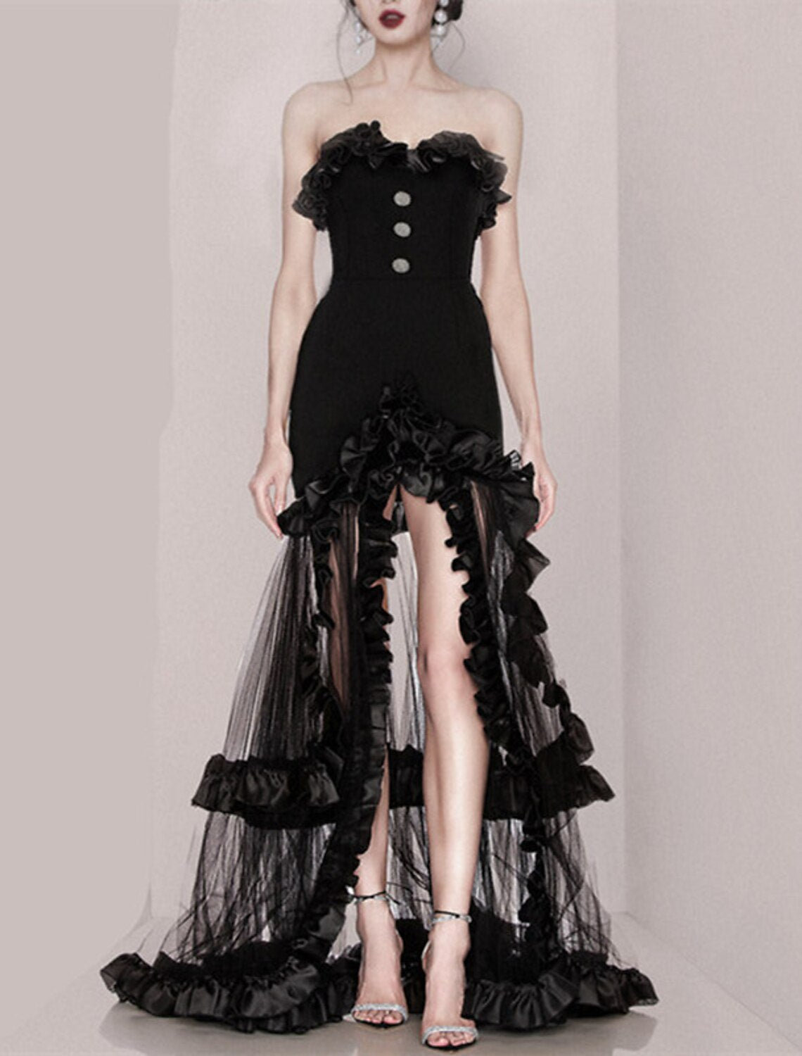 wholesale  A-Line Prom Dresses Vintage Dress Party Wear Wedding Party Sweep / Brush Train Sleeveless Strapless Lace with Slit Appliques