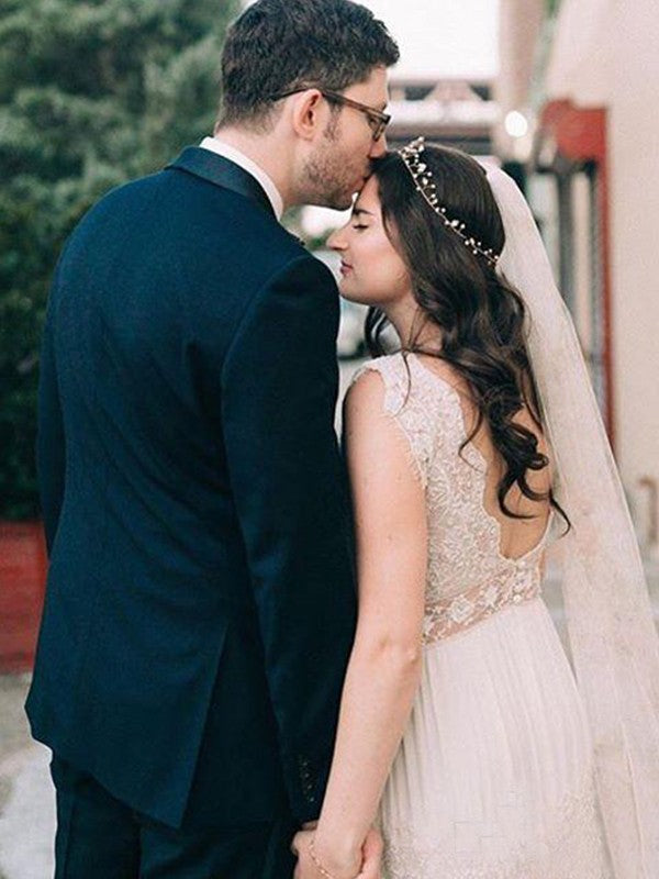 Wholesa A-Line/Princess Lace V-neck Ruched Short Sleeves Floor-Length Wedding Dresses