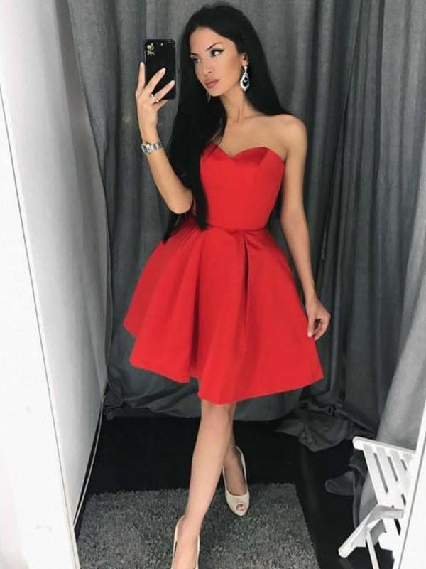Wholesa  A-Line/Princess Satin Sweetheart Sleeveless Ruffles Short/Mini Dresses