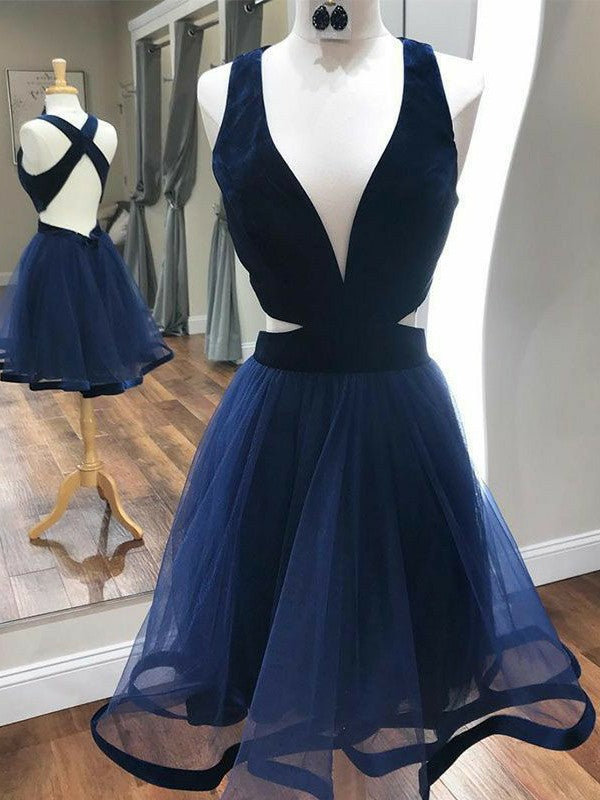 Wholesa  A-Line/Princess Tulle Ruffles V-neck Sleeveless Short/Mini Dresses