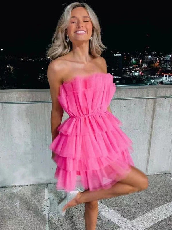 Wholesa  A-Line/Princess Tulle Layers Strapless Sleeveless Short/Mini Dresses