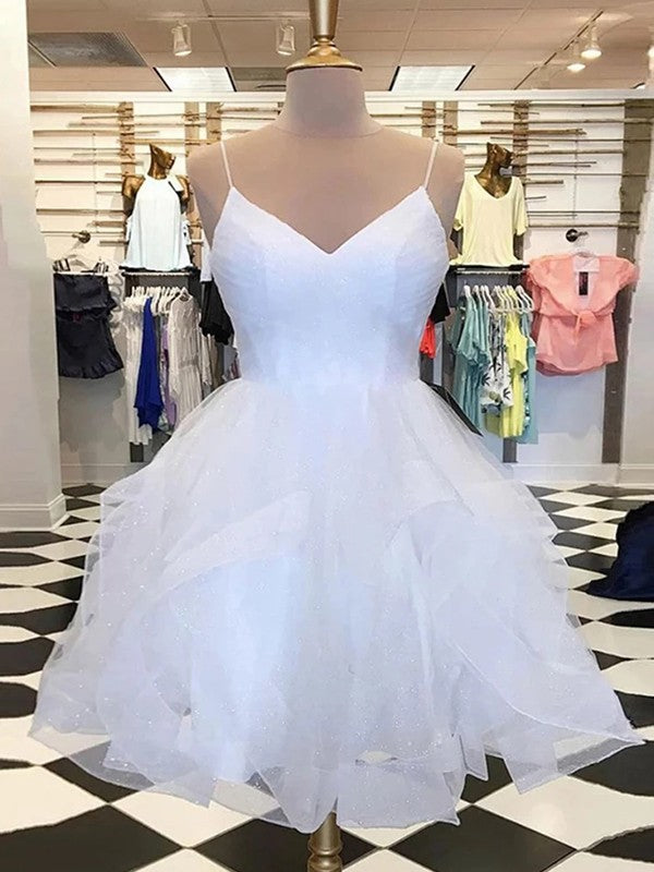 Wholesa  A-Line/Princess Tulle Ruffles V-neck Sleeveless Short/Mini Dresses
