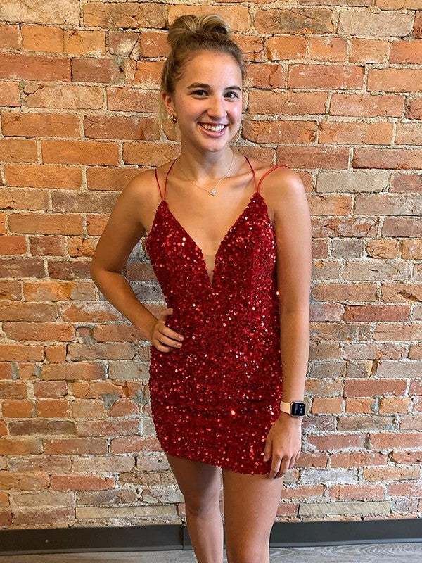 Wholesa  Sheath/Column V-neck Sleeveless Short/Mini Dresses