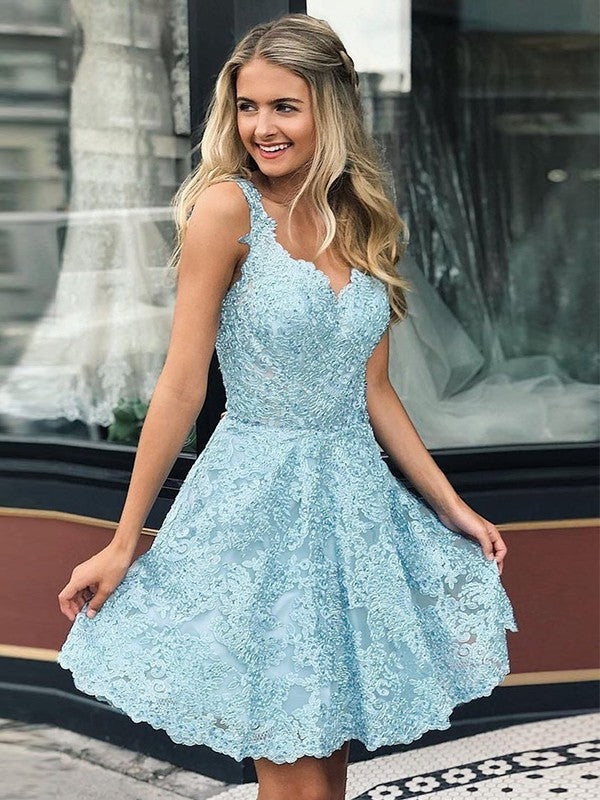 Wholesa  A-Line/Princess Lace V-neck Sleeveless Short/Mini Dresses