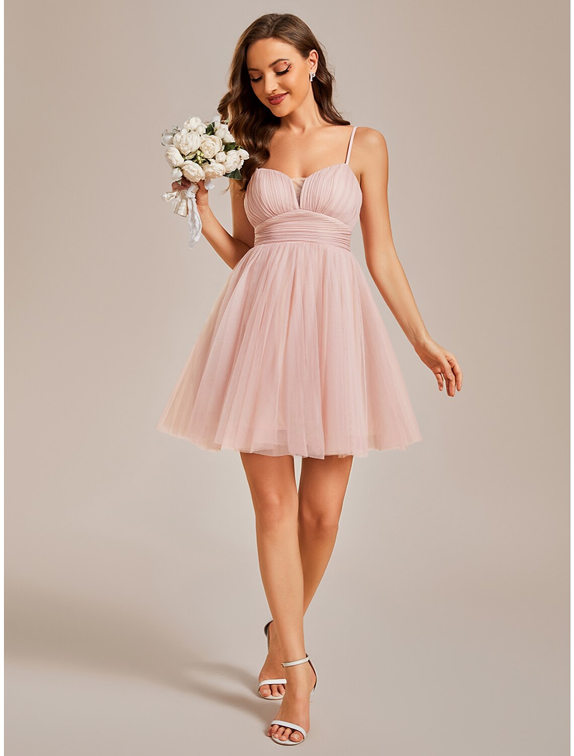 Wholesa A-Line Homecoming Dresses Princess Dress Cocktail Party Birthday Short / Mini Sleeveless Spaghetti Strap Tulle with Ruched