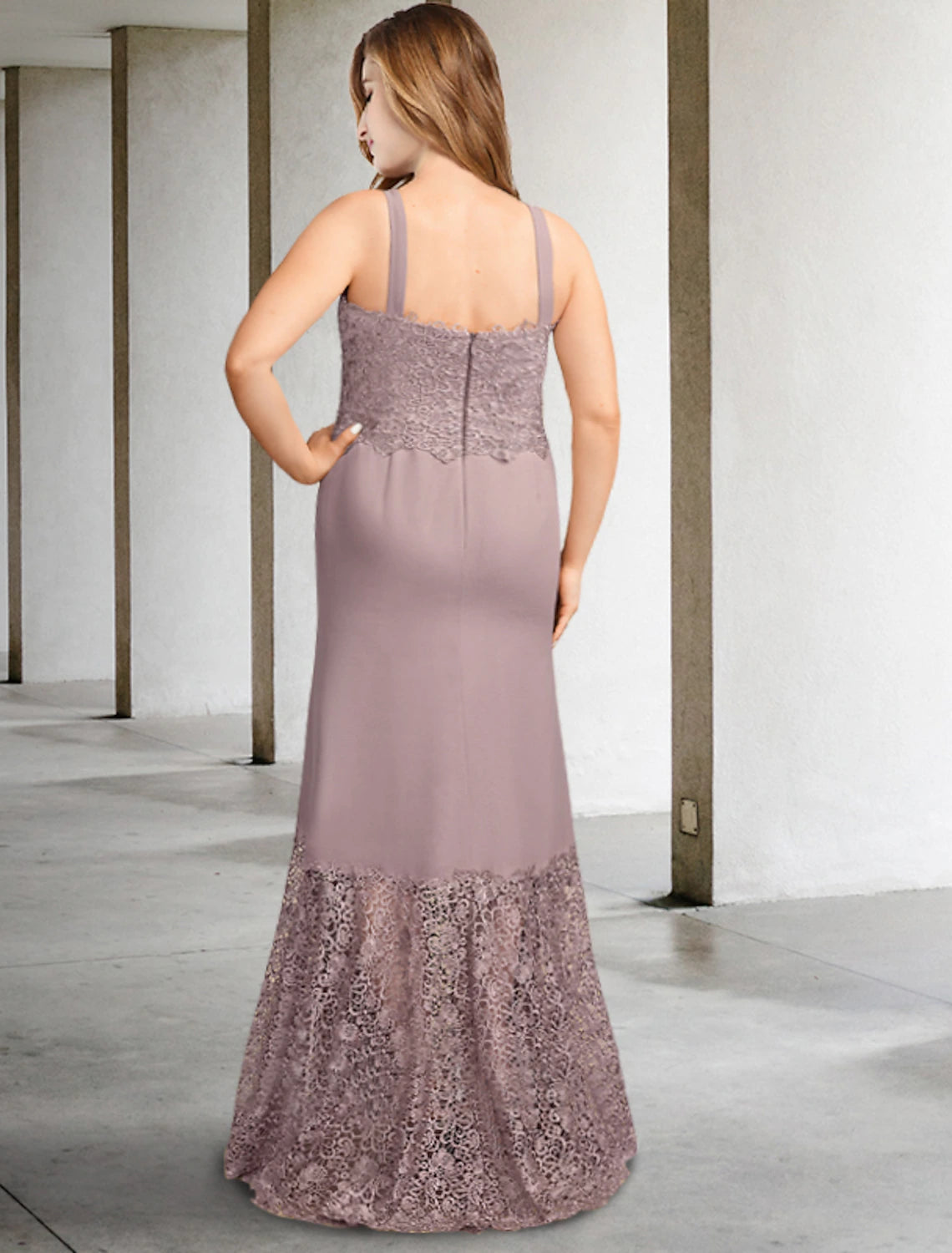 wholesale  Two Piece A-Line Mother of the Bride Dresses Plus Size Hide Belly Curve Elegant Dress Formal Asymmetrical Sleeveless Square Neck Chiffon with Appliques Splicing