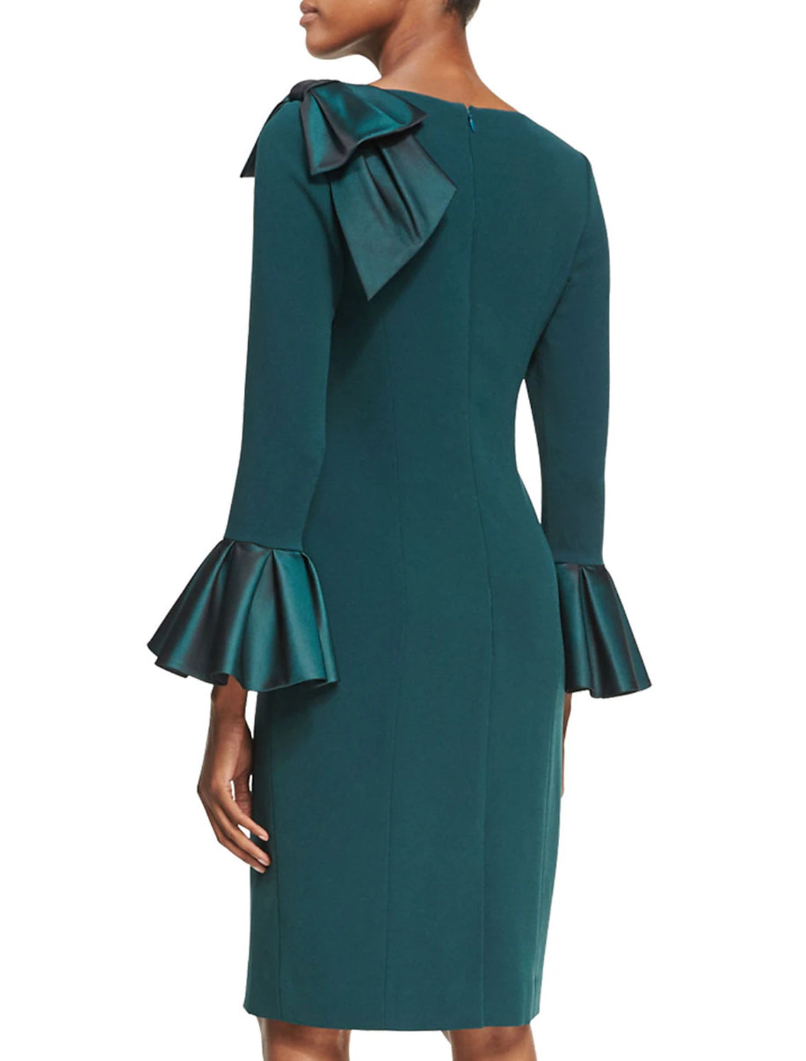 wholesale  Sheath / Column Mother of the Bride Dress Vintage Minimalist Elegant Jewel Neck Knee Length Shantung Stretch Satin Stretch Fabric Long Sleeve with Bow(s) Ruffles Draping