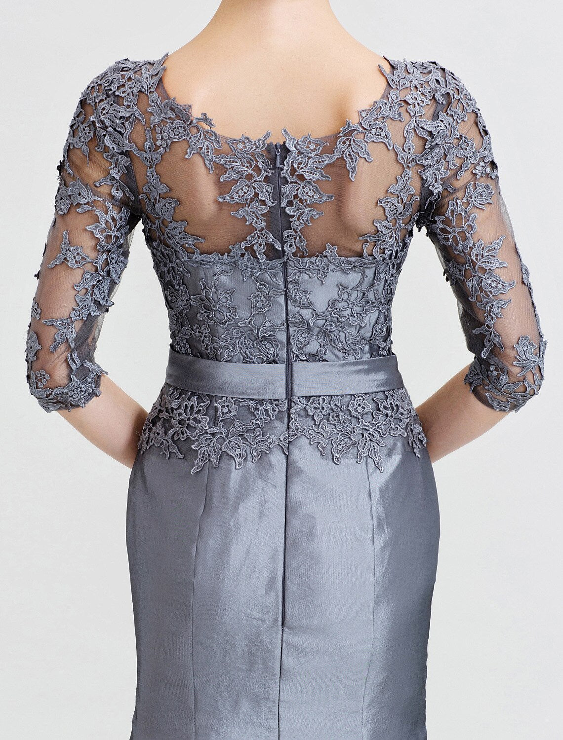 wholesale  Mermaid / Trumpet Mother of the Bride Dress Beautiful Back See Through Illusion Detail Jewel Neck Floor Length Taffeta Corded Lace 3/4 Length Sleeve with Beading