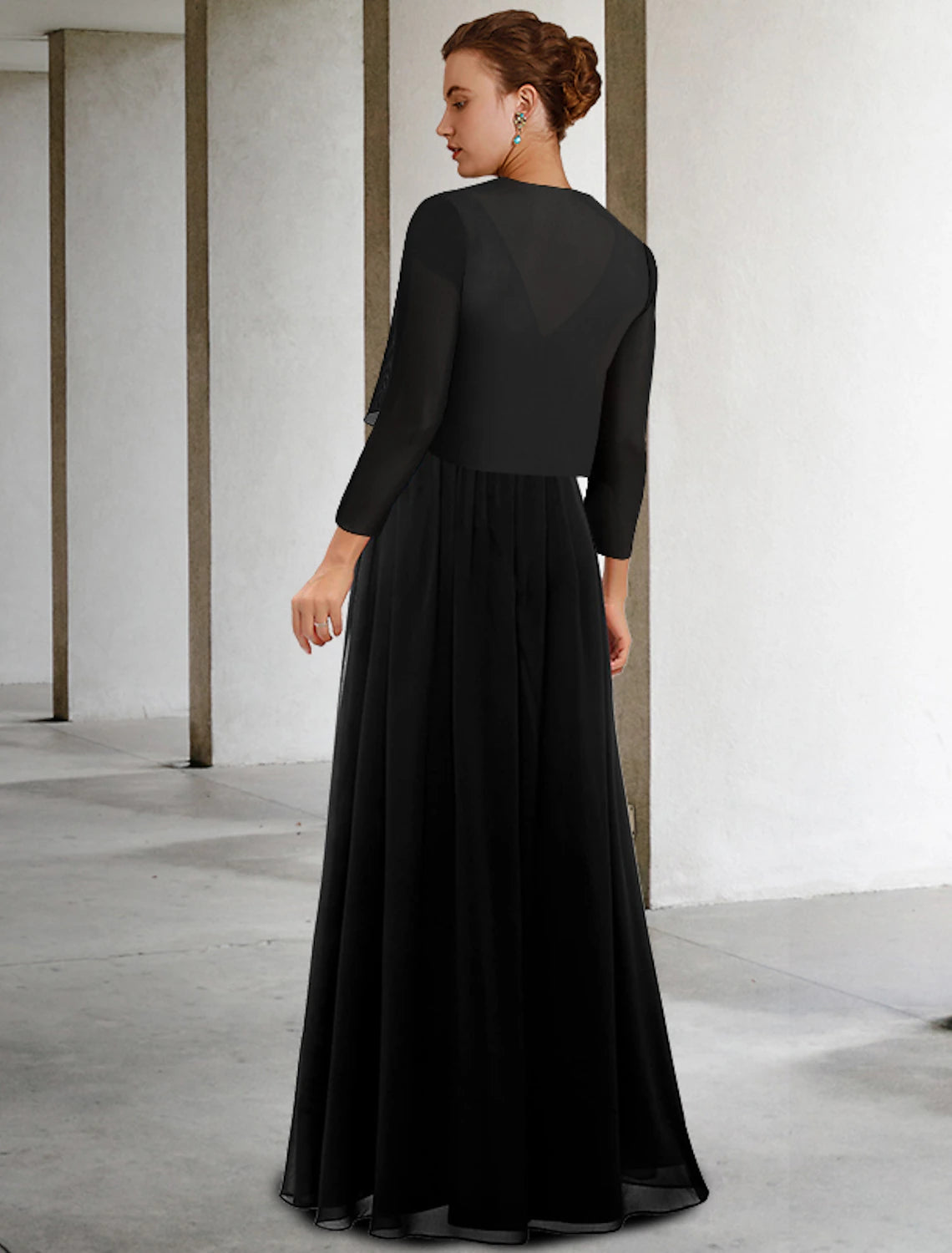 wholesale  Two Piece A-Line Mother of the Bride Dress Plus Size Elegant V Neck Floor Length Chiffon Lace Sleeveless Wrap Included with Sash / Ribbon Pleats Appliques