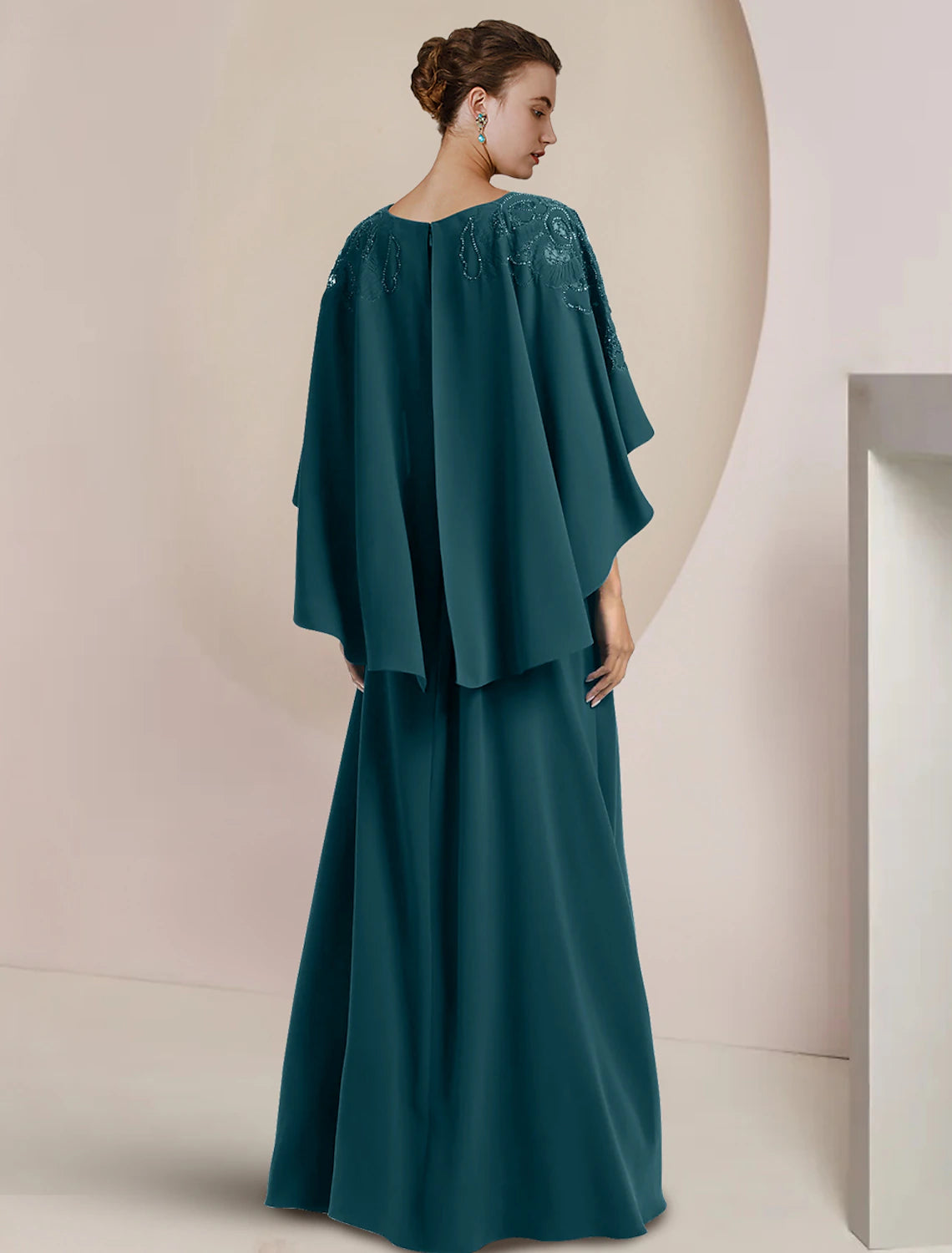 wholesale  A-Line Mother of the Bride Dress Formal Wedding Guest Elegant V Neck Floor Length Stretch Chiffon Sleeveless with Beading