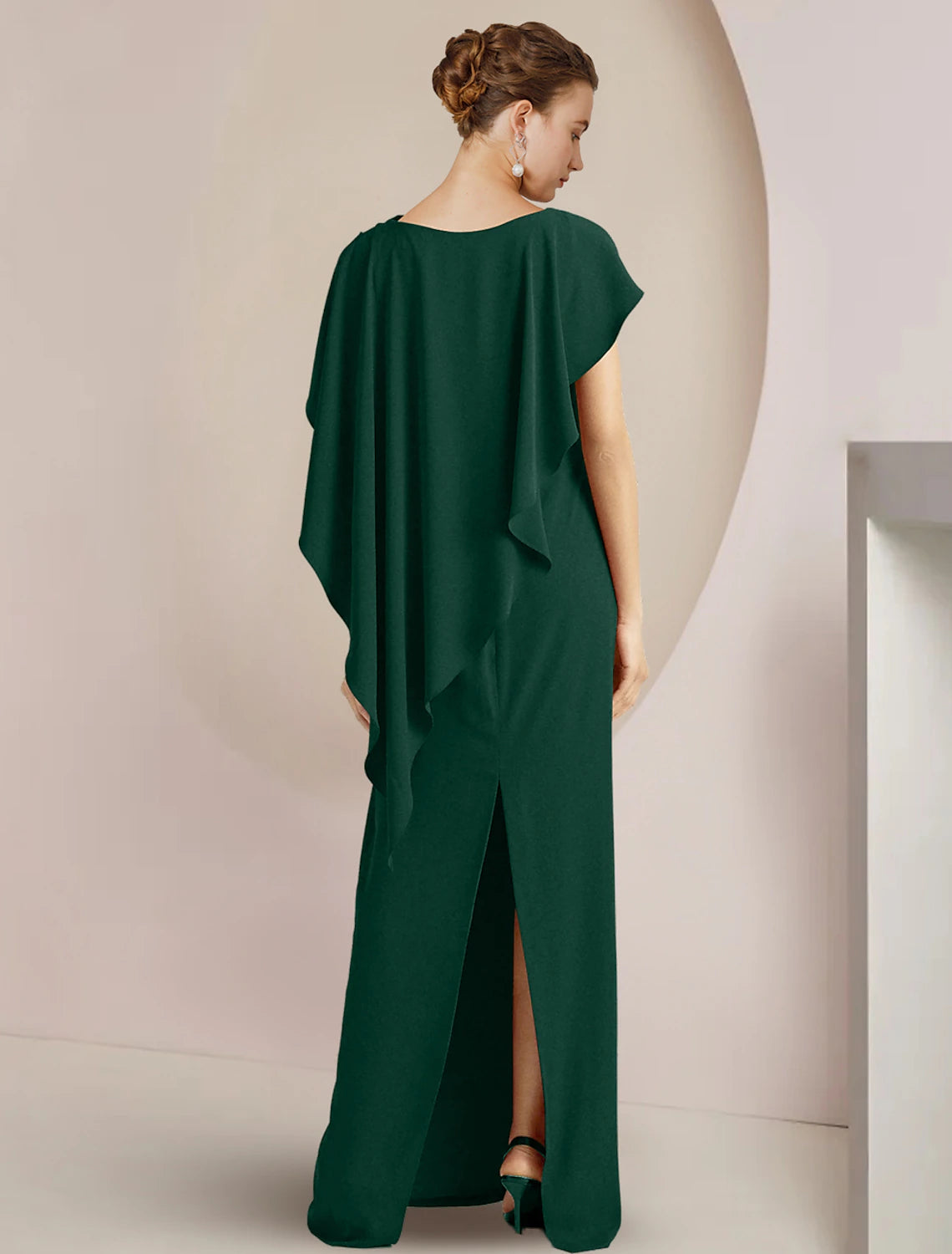 wholesale  Sheath / Column Mother of the Bride Dress Formal Wedding Guest Elegant Scoop Neck Floor Length Stretch Fabric Sleeveless with Split Front