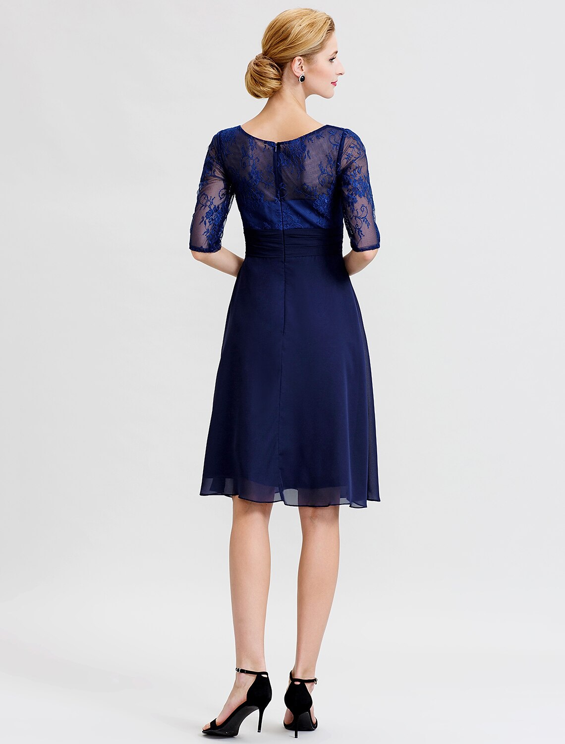 wholesale  A-Line / Two Piece Jewel Neck Knee Length Chiffon / Corded Lace Mother of the Bride Dress with Sash