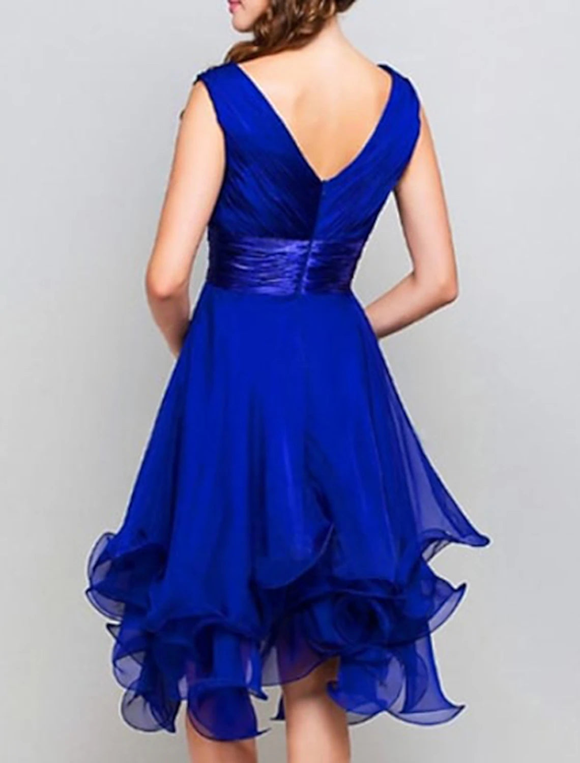 Wholesa A-Line Wedding Guest Dresses Party Dress Homecoming Asymmetrical Sleeveless V Neck Chiffon with Ruched Tiered