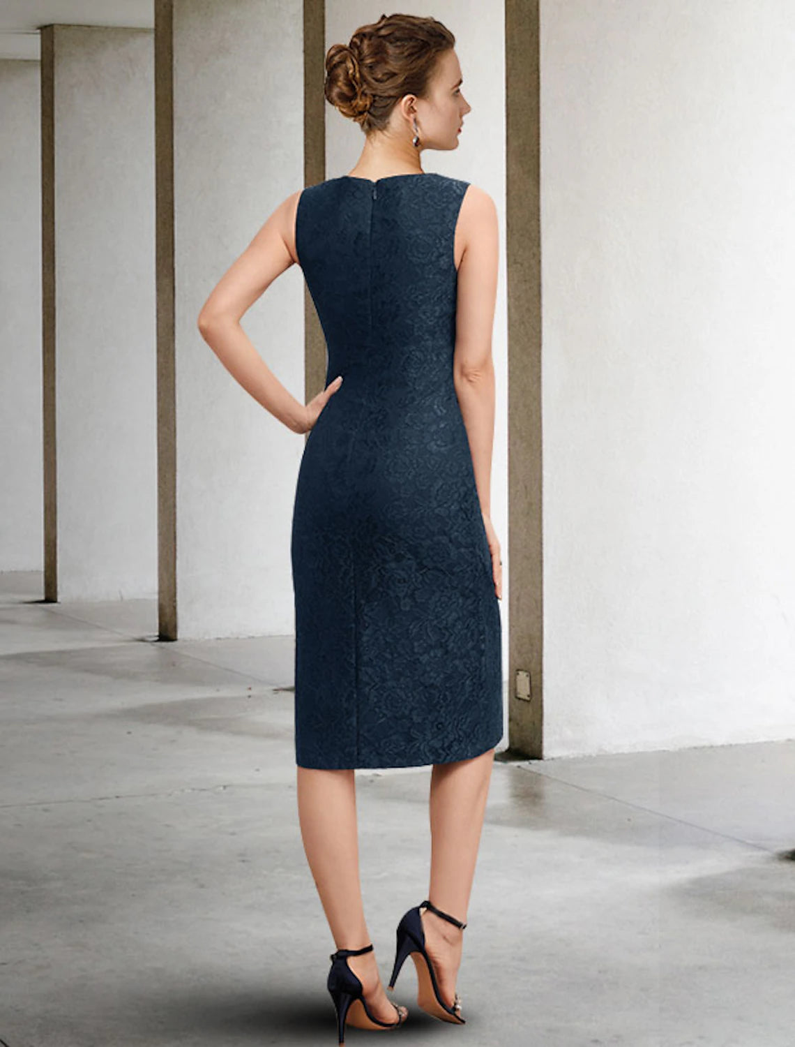 wholesale  Two Piece Sheath / Column Mother of the Bride Dress Wedding Guest Plus Size Elegant Jewel Neck Knee Length Chiffon Lace Sleeveless with Beading Appliques Fall