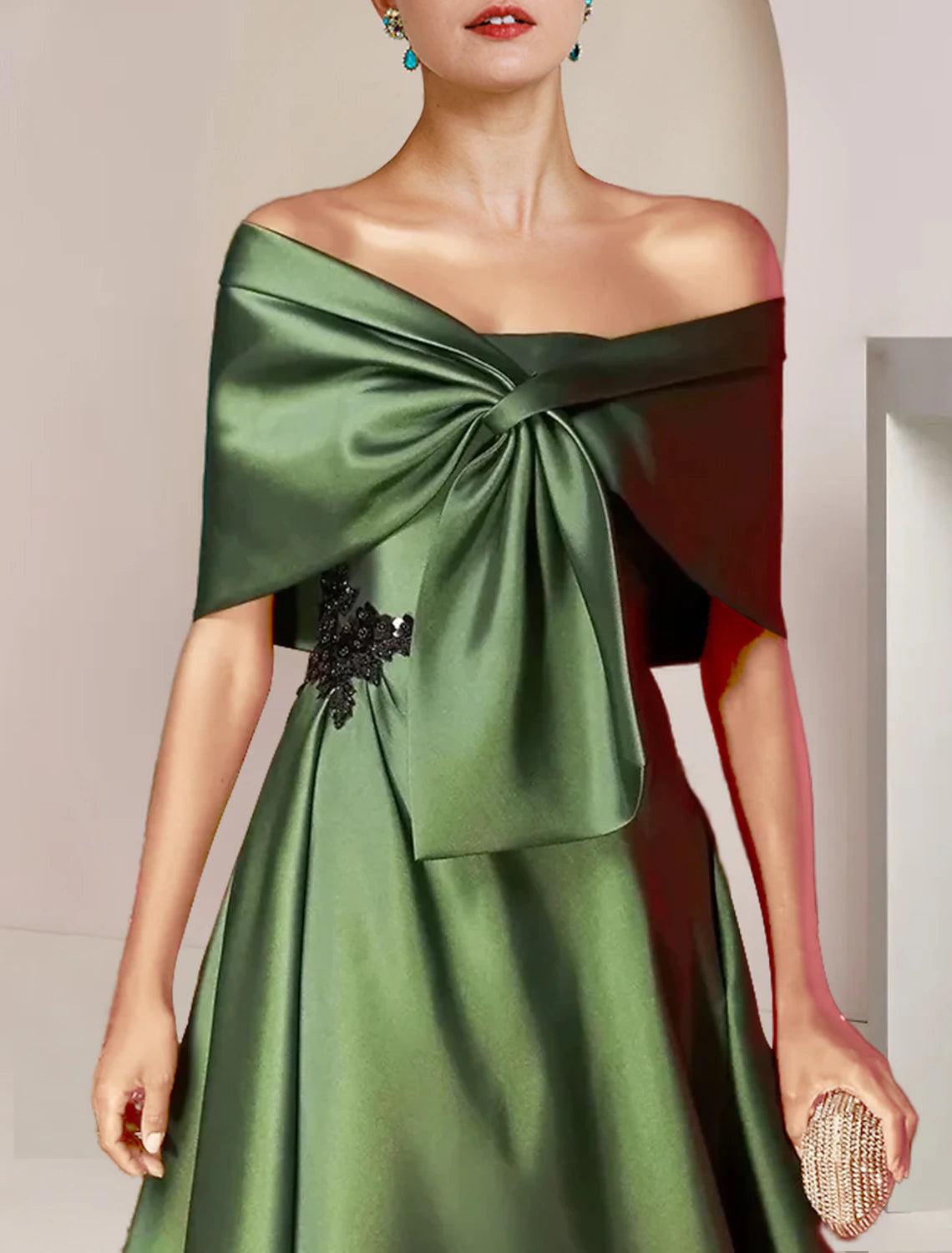 wholesale   Two Piece A-Line Mother of the Bride Dress Formal Wedding Guest Party Elegant Strapless Tea Length Charmeuse Sequined Sleeveless Shawls with Beading Appliques