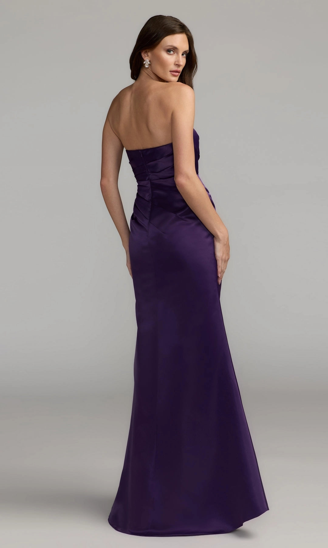 Satin Mermaid Strapless Tube Open Back Slit Maxi Bridesmaid Prom Gown