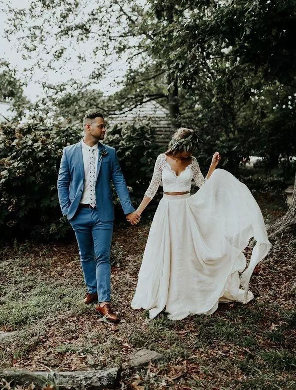 wholesale  Boho Wedding Dresses Ball Gown V Neck 3/4 Length Sleeve Sweep / Brush Train Chiffon Bridal Suits Bridal Gowns With Pleats