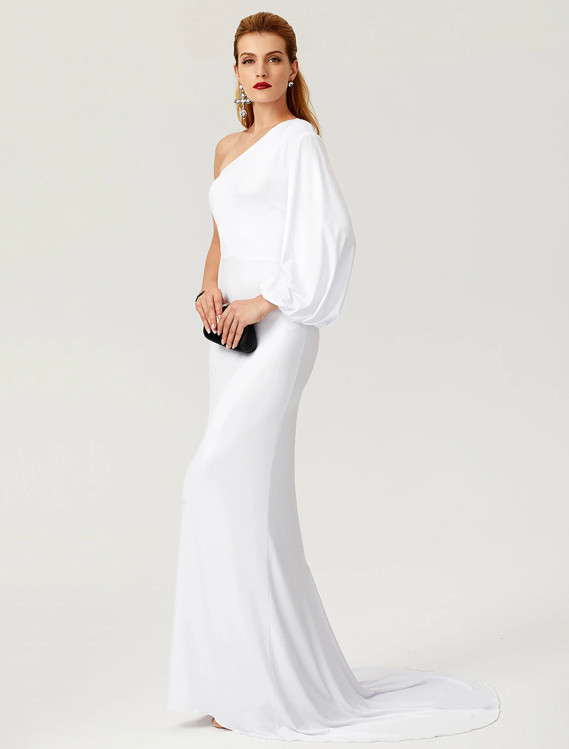 Wholesa Mermaid / Trumpet Celebrity Style Dress Engagement Formal Evening Court Train Long Sleeve One Shoulder Jersey with Pleats