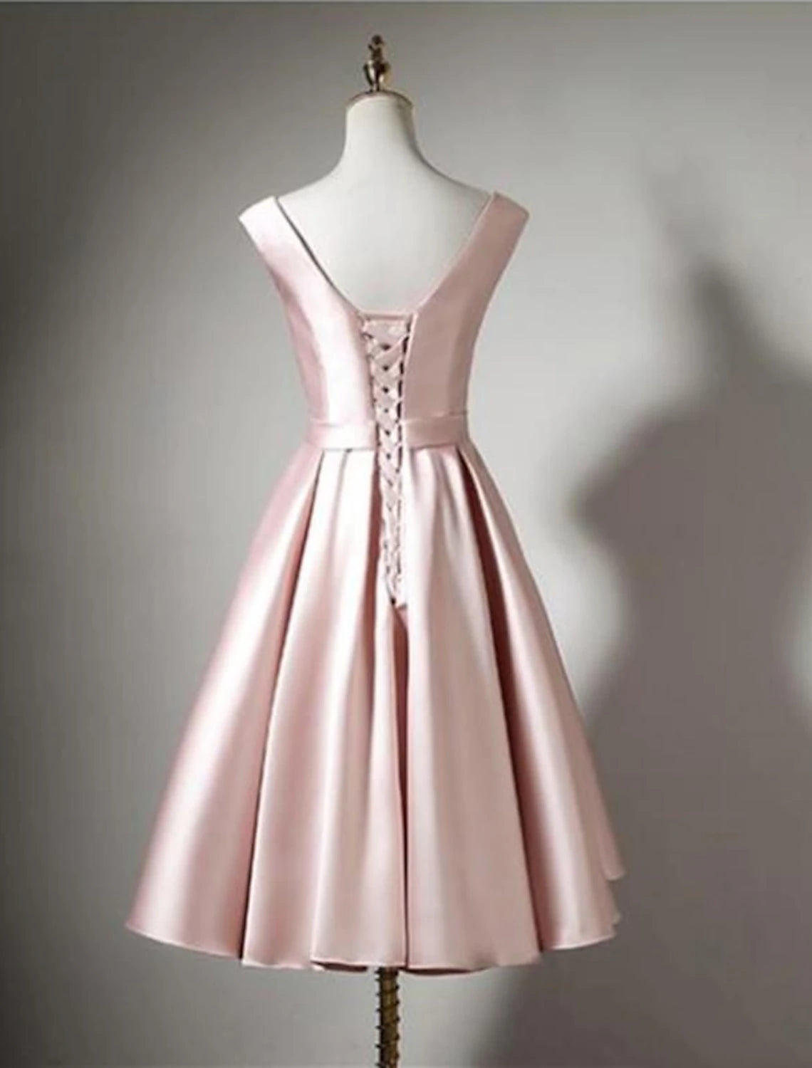 wholesale  A-Line Bridesmaid Dress Off Shoulder Sleeveless Elegant Tea Length Satin with Bow(s) / Pleats
