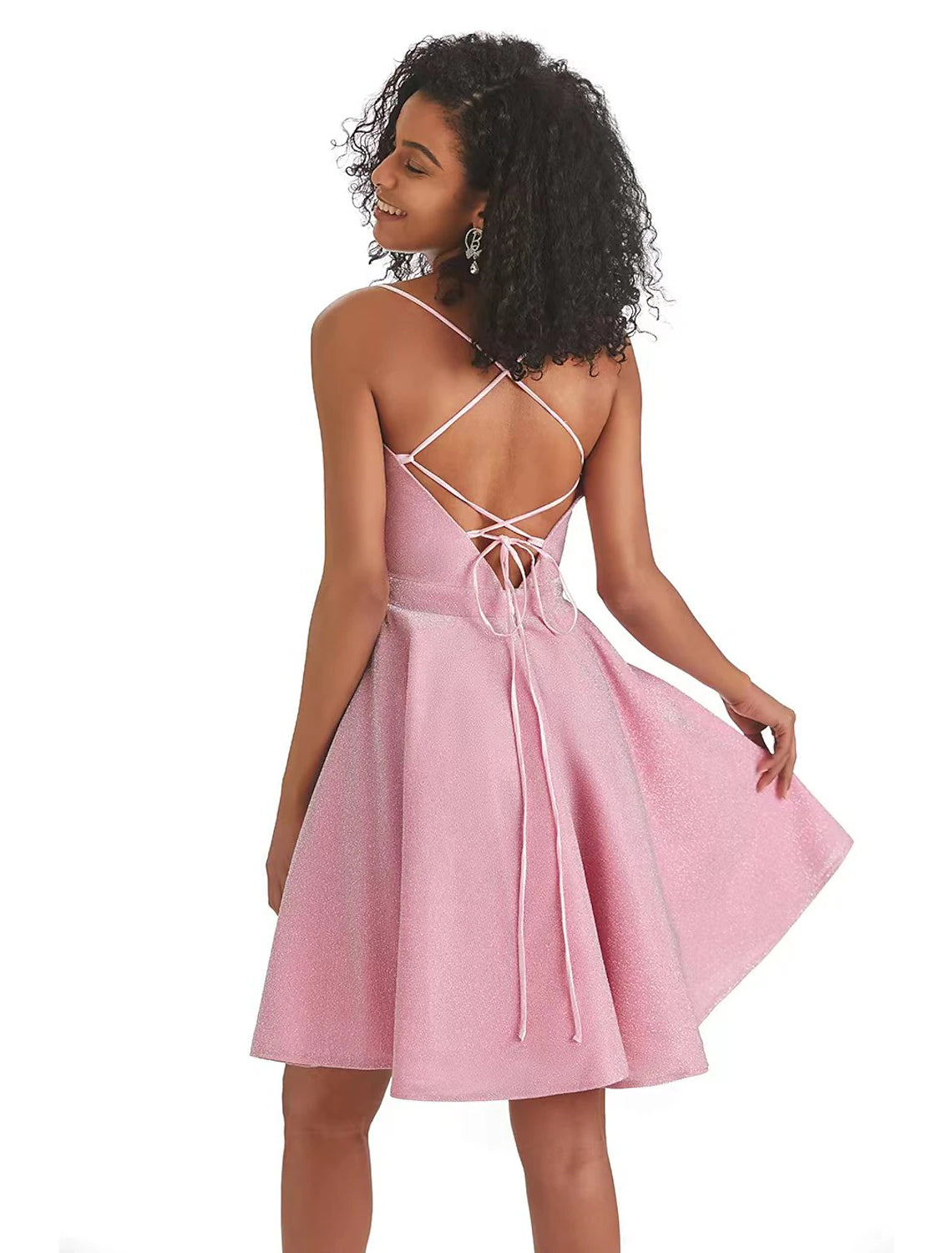 Wholesa A-Line Homecoming Dresses Backless Dress Graduation Cocktail Party Short / Mini Sleeveless Spaghetti Strap Pink Dress Lurex Fabric with Sequin Strappy