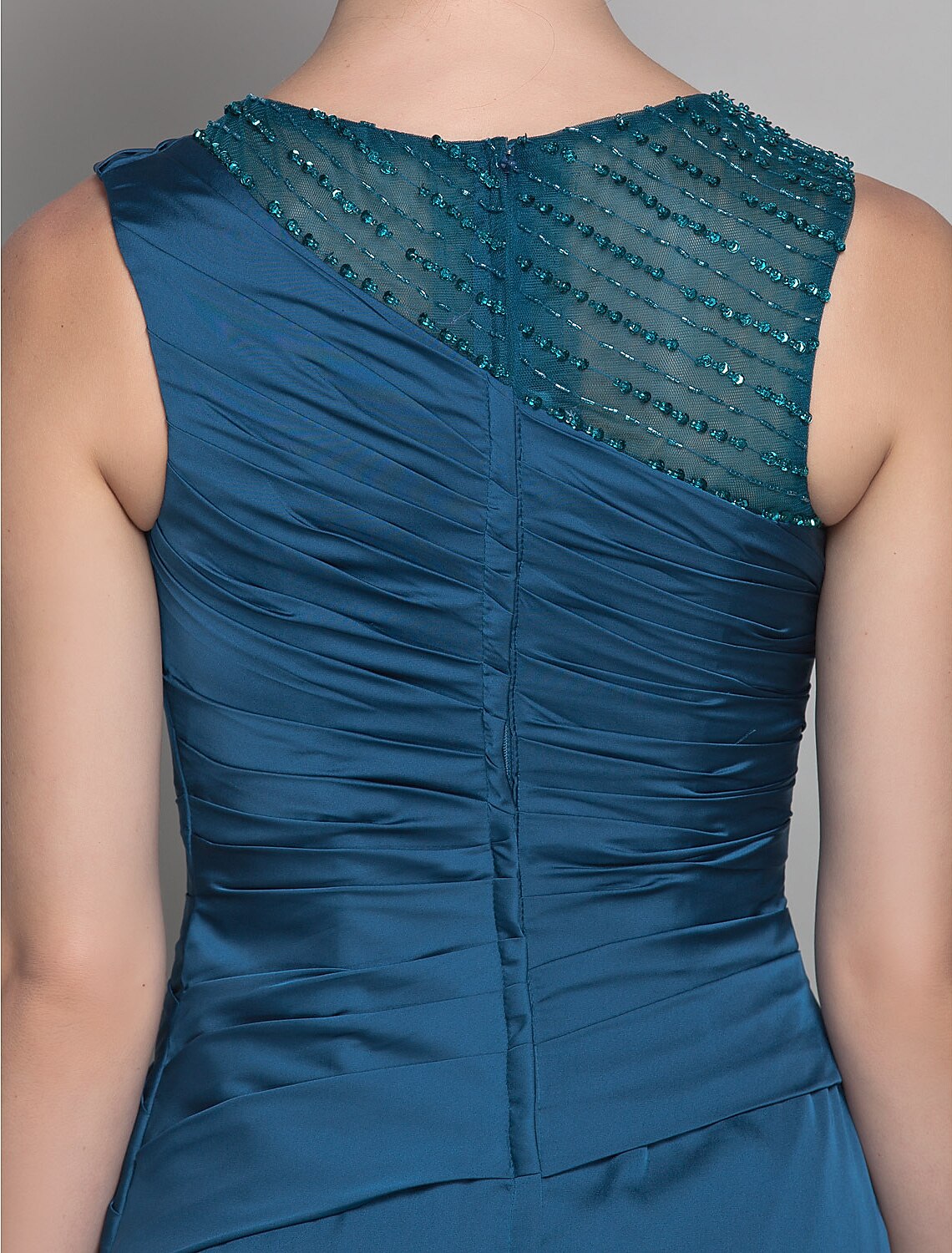 wholesale  Sheath / Column Mother of the Bride Dress Vintage Inspired Jewel Neck Floor Length Satin Chiffon Sleeveless with Beading
