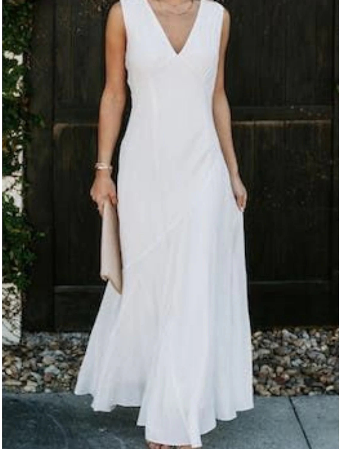 Wholesa Little White Dresses Wedding Dresses A-Line V Neck Sleeveless Ankle Length Chiffon Bridal Gowns With Pleats Solid Color