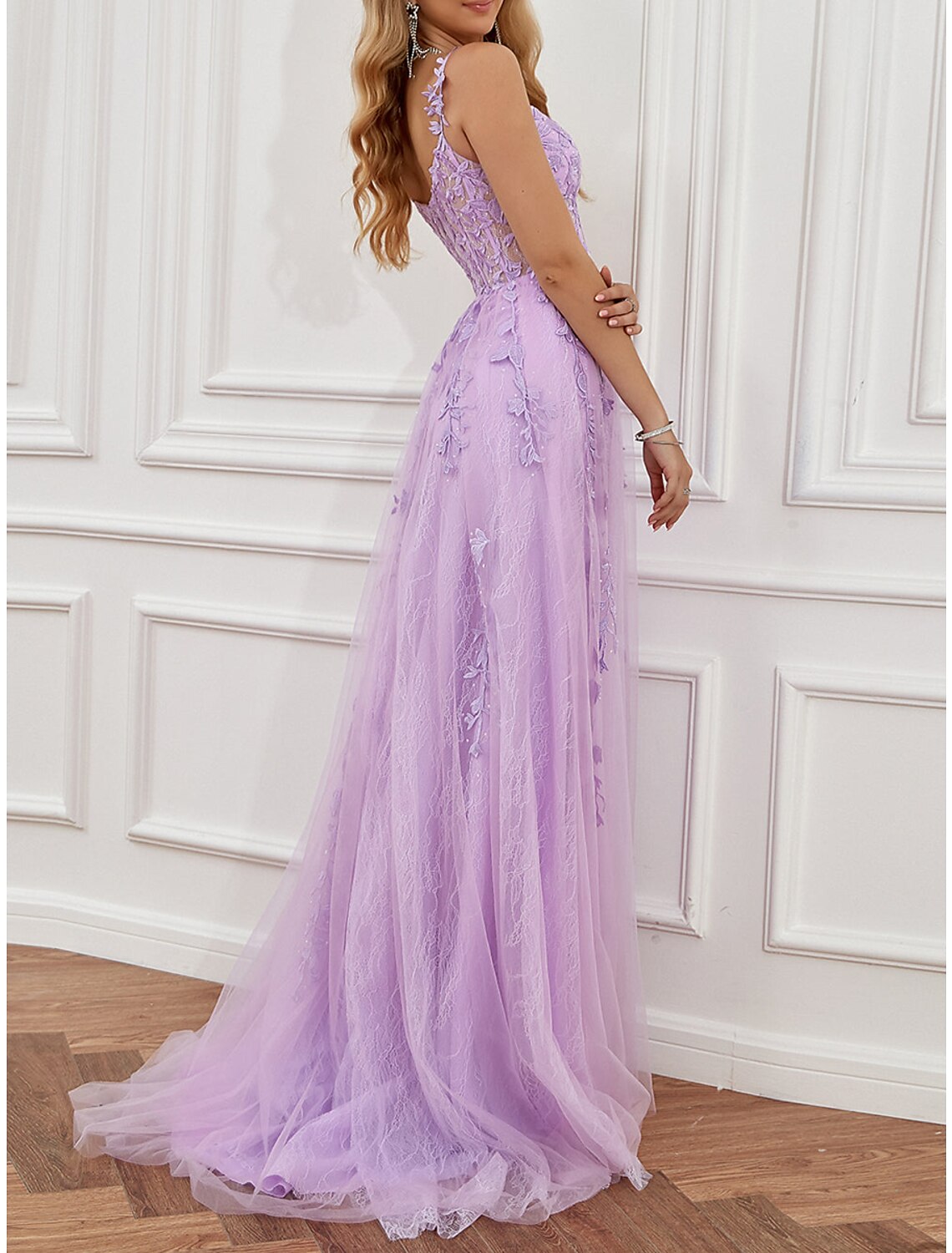 wholesale  A-Line Prom Party Dress See Through Dress Formal Prom Sweep / Brush Train Sleeveless Sweetheart Tulle Backless with Beading Slit Appliques
