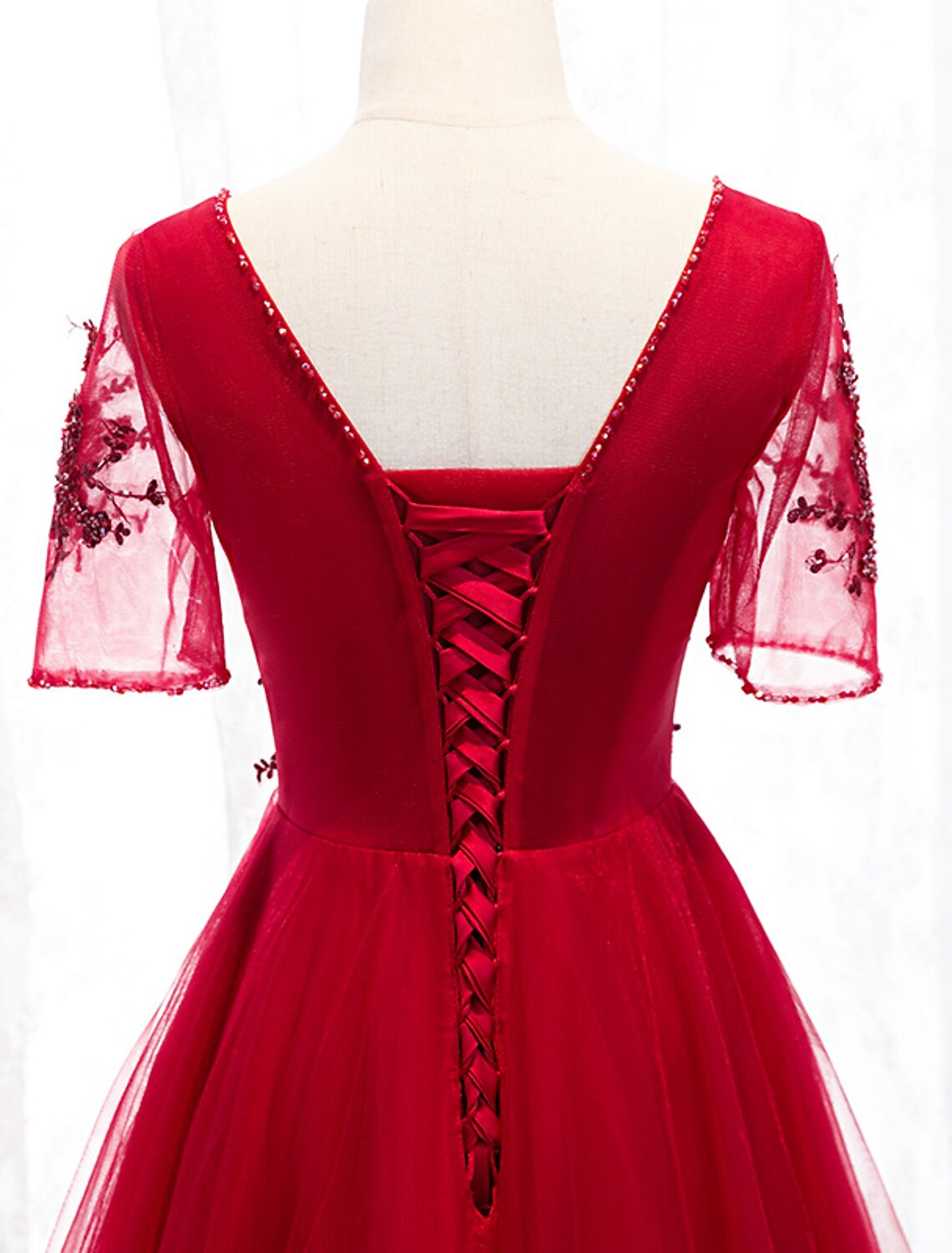 wholesale  A-Line Prom Dresses Luxurious Dress Wedding Guest Formal Evening Floor Length Short Sleeve Spaghetti Strap Tulle with Beading Appliques